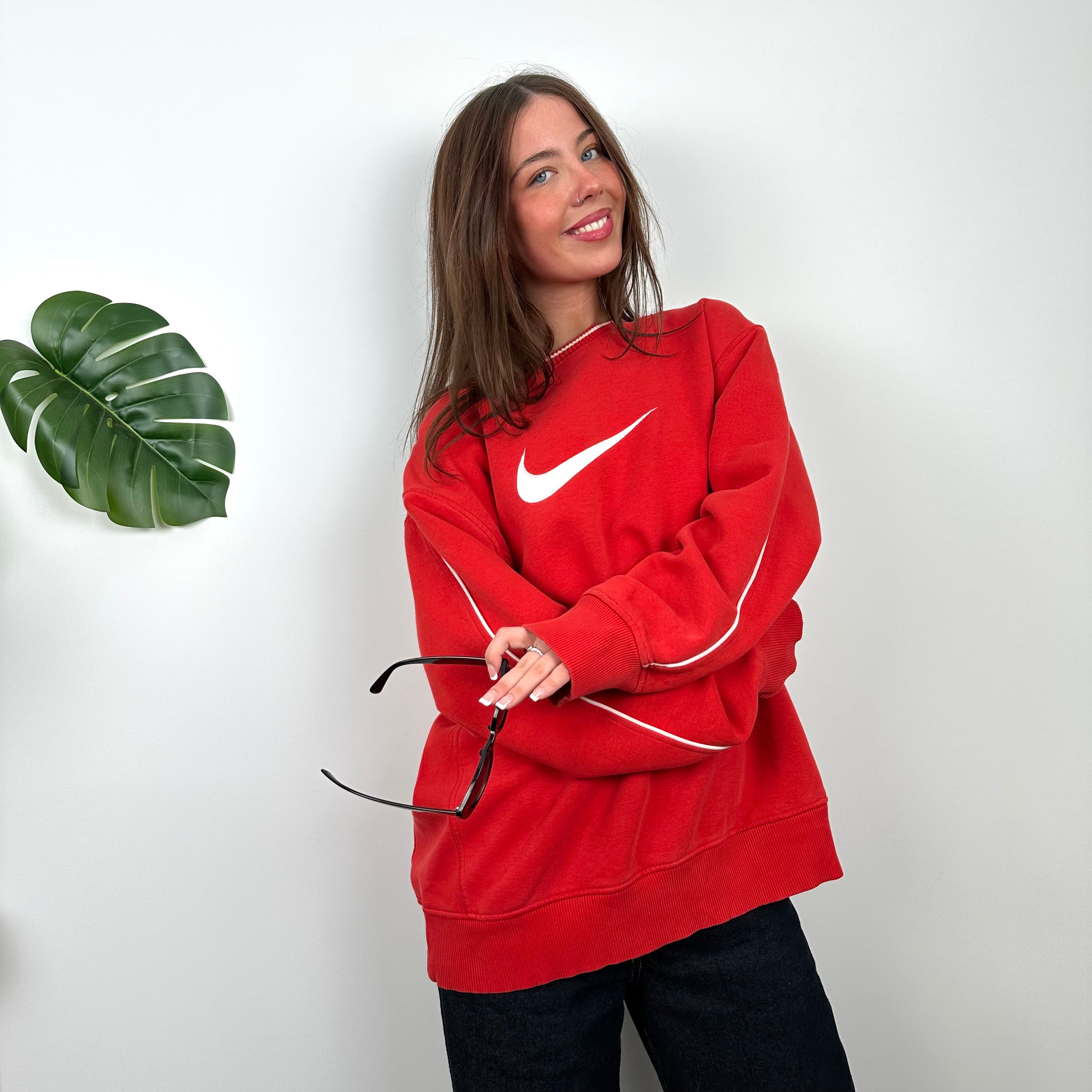 Nike Red Embroidered Swoosh Sweatshirt (XL)