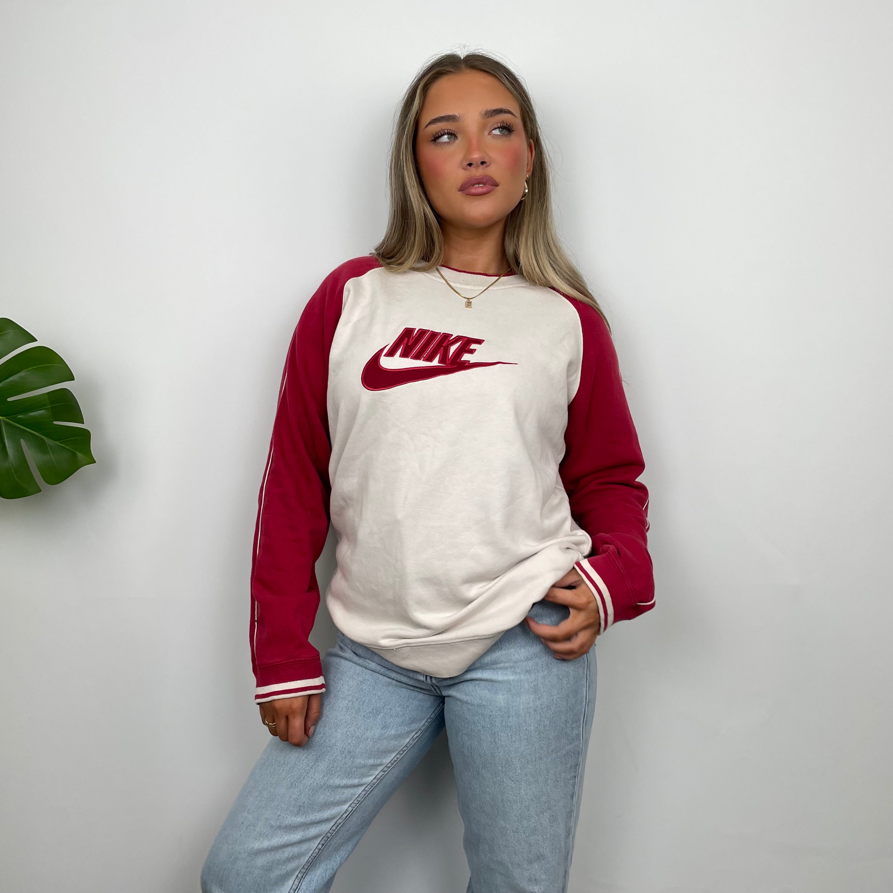 Nike RARE White Embroidered Spell Out Sweatshirt (M)