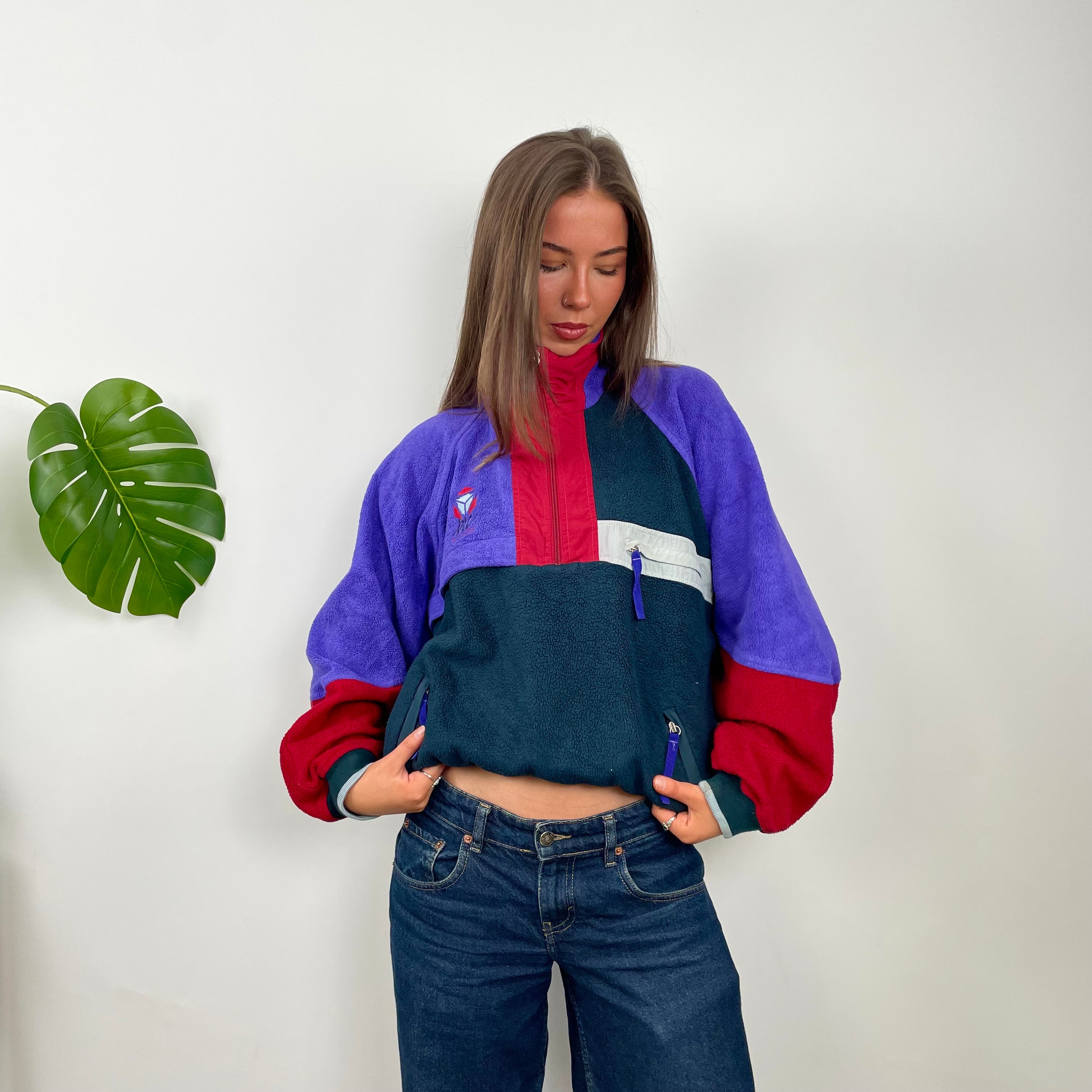 Adidas Colour Block Teddy Bear Quarter Zip Up Fleece (M)