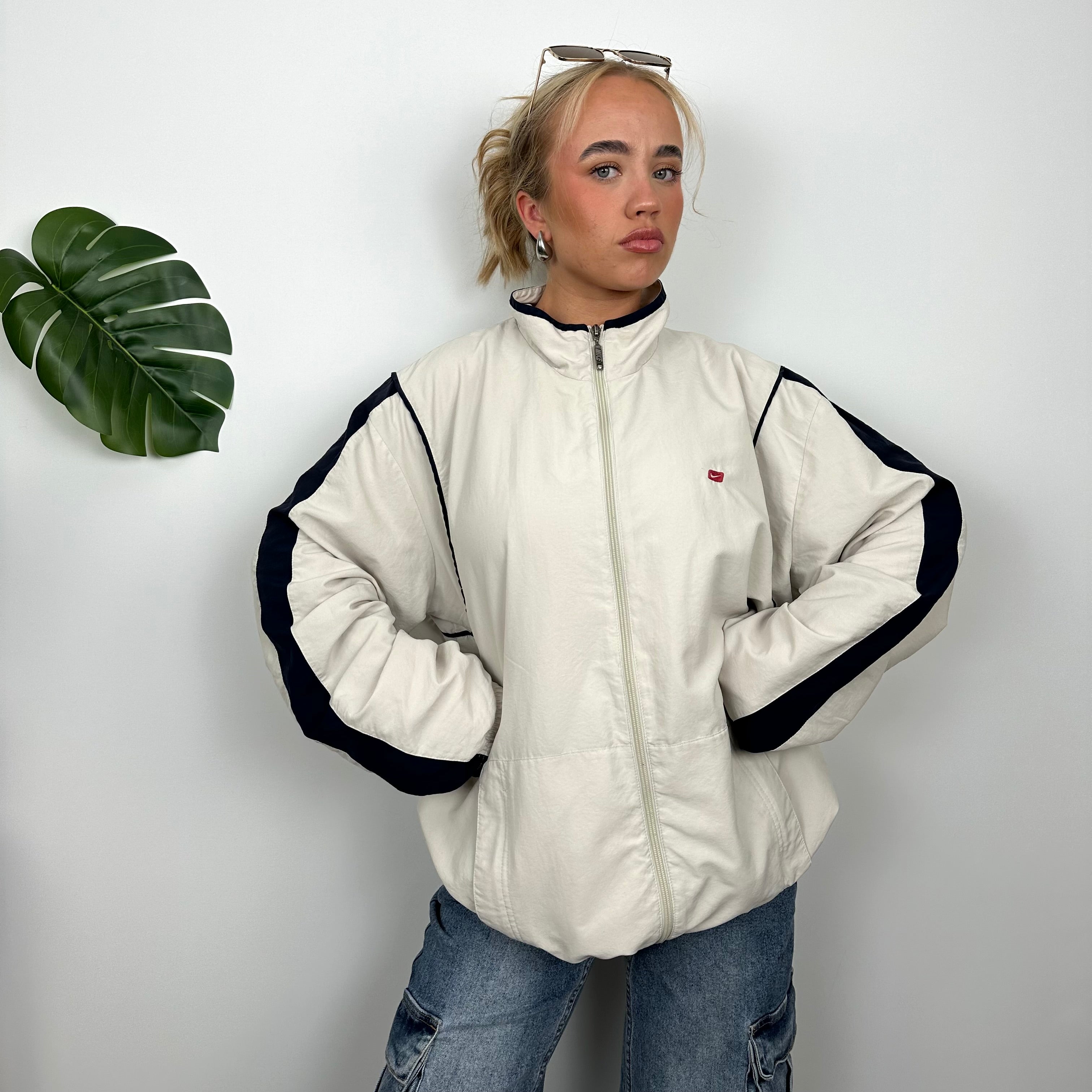 Nike Cream Embroidered Swoosh Windbreaker Jacket (XL)