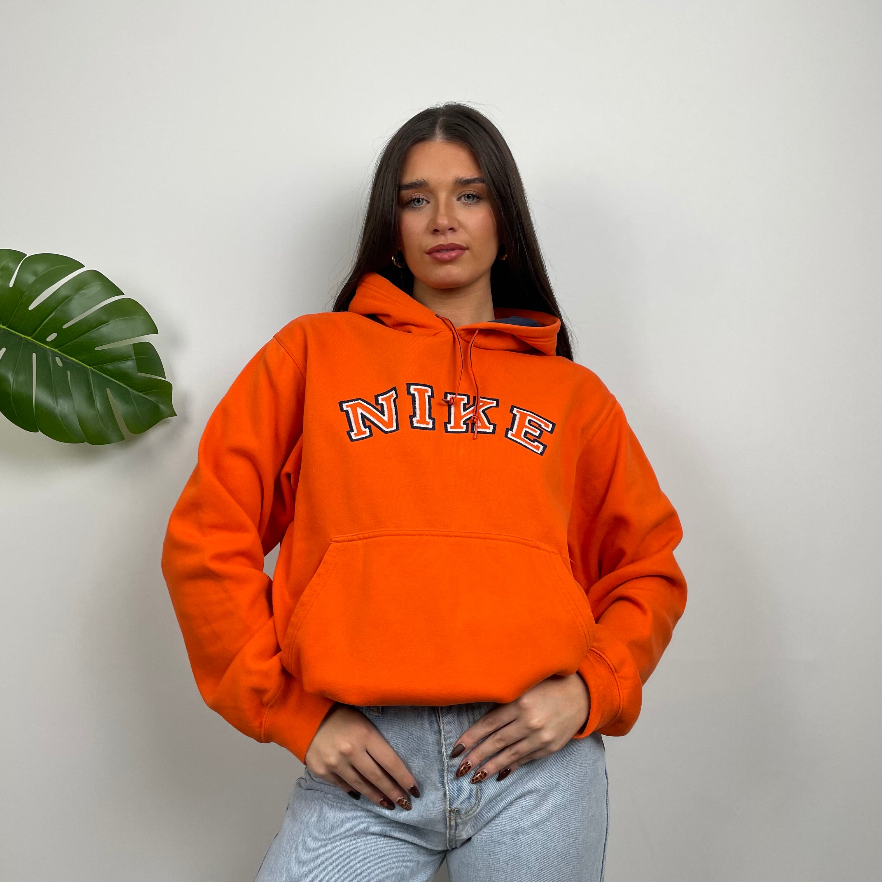 Nike RARE Orange Embroidered Spell Out Hoodie (M)