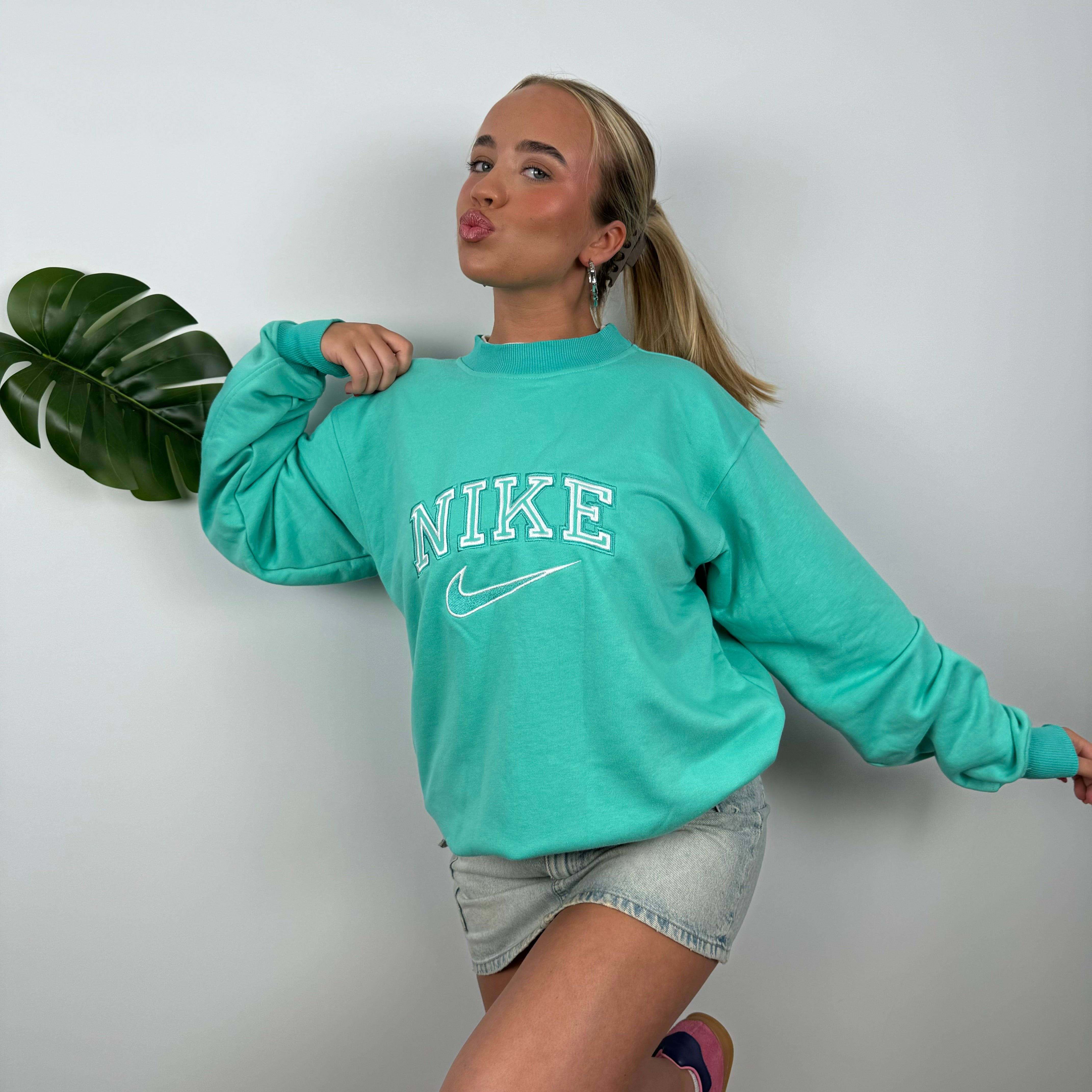 Nike Turquoise Embroidered Spell Out Sweatshirt (M)