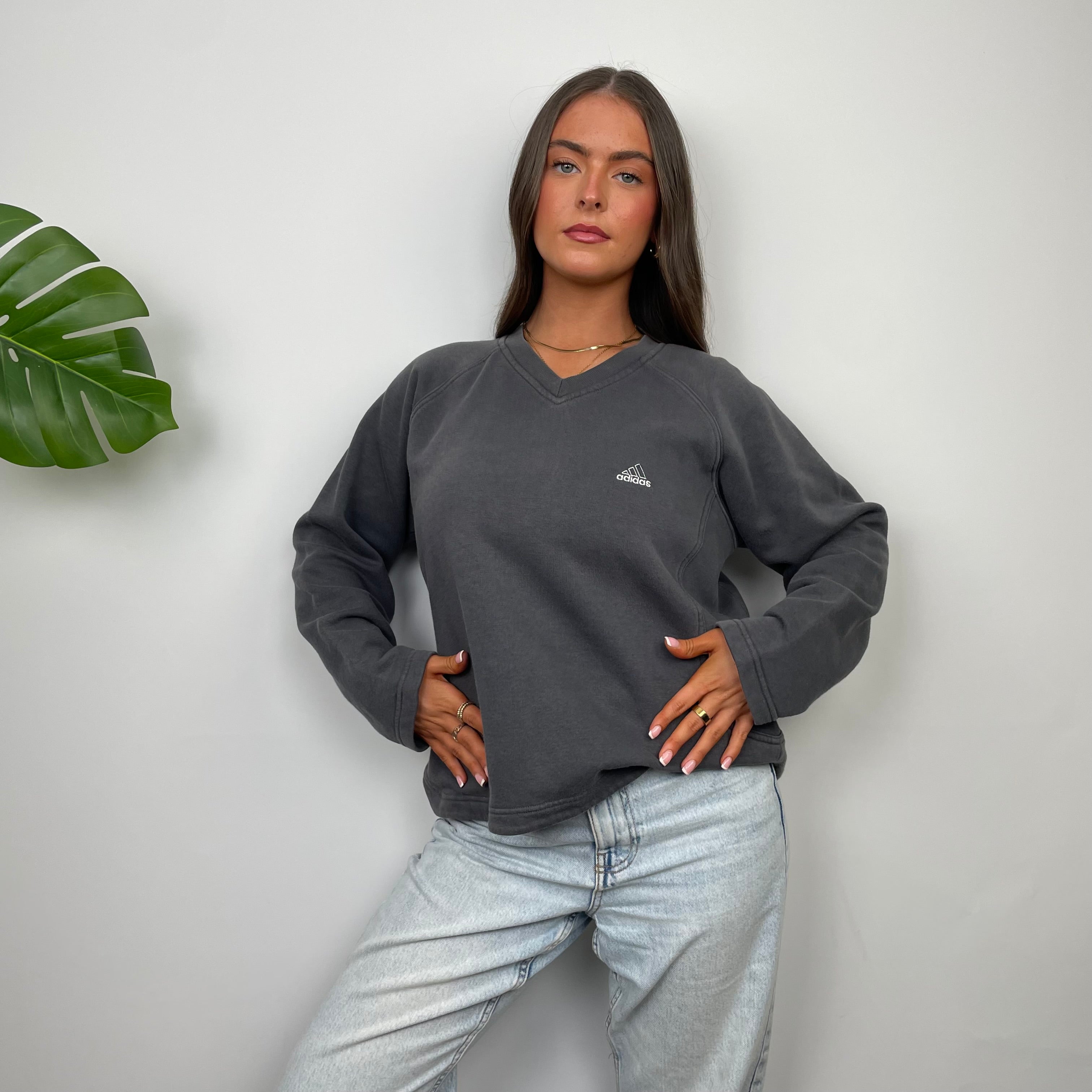 Adidas Grey Embroidered Spell Out Sweatshirt (S)