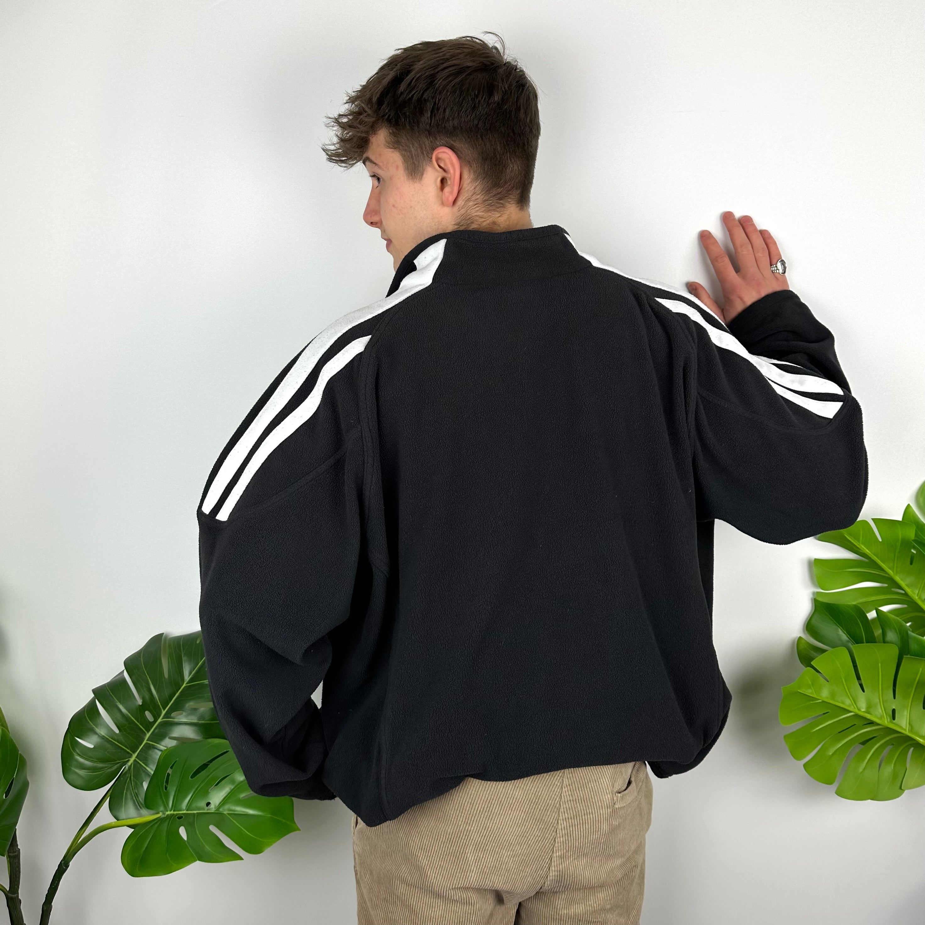 Adidas Black Embroidered Spell Out Teddy Bear Fleece Quarter Zip Sweatshirt (XL)
