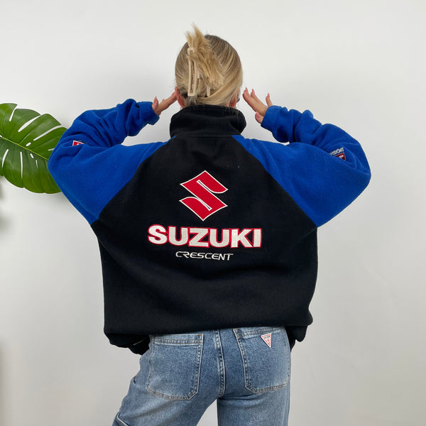 Suzuki Racing Blue Embroidered Spell Out Zip Up Fleece Jacket (XXL)