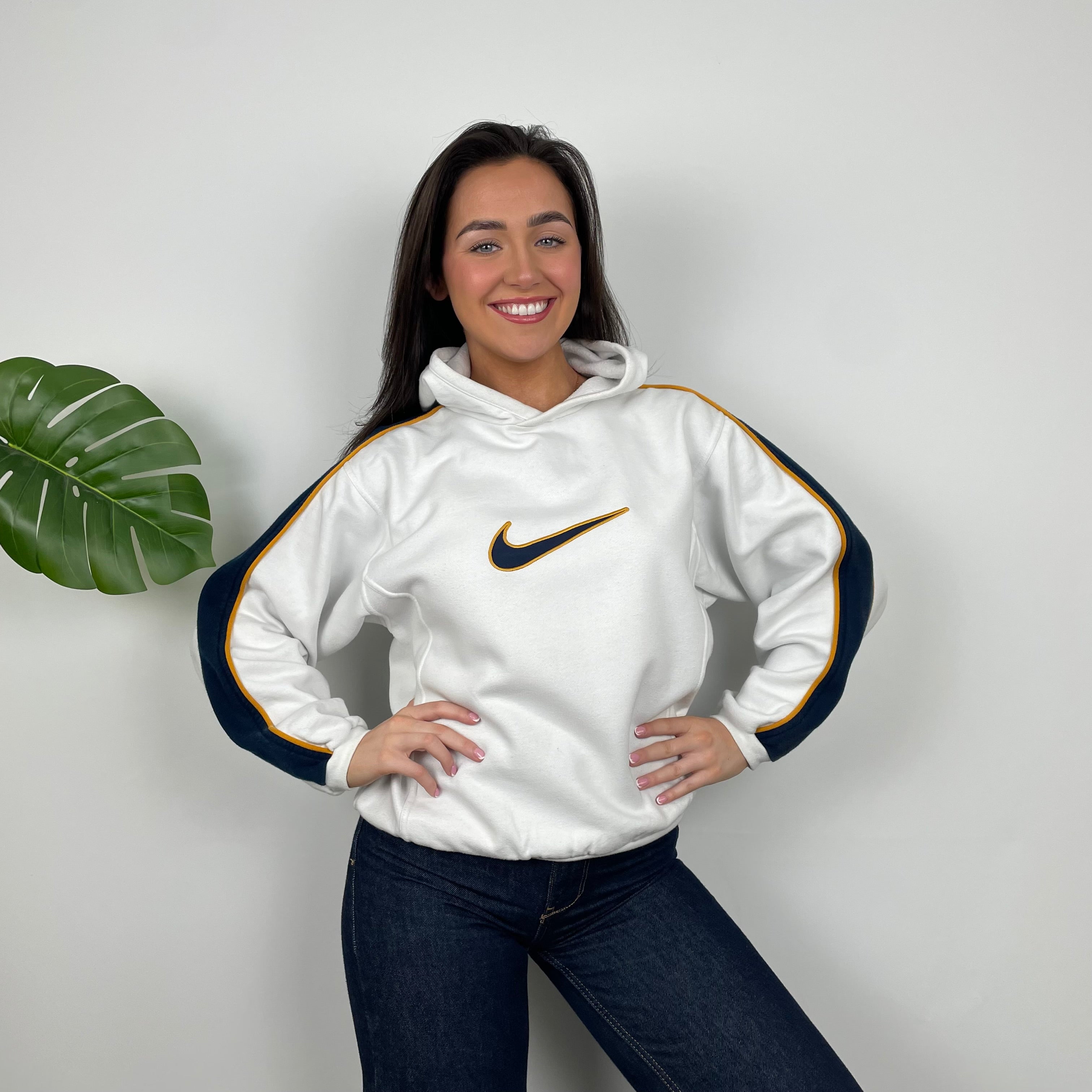 Nike White Embroidered Swoosh Hoodie (XS)