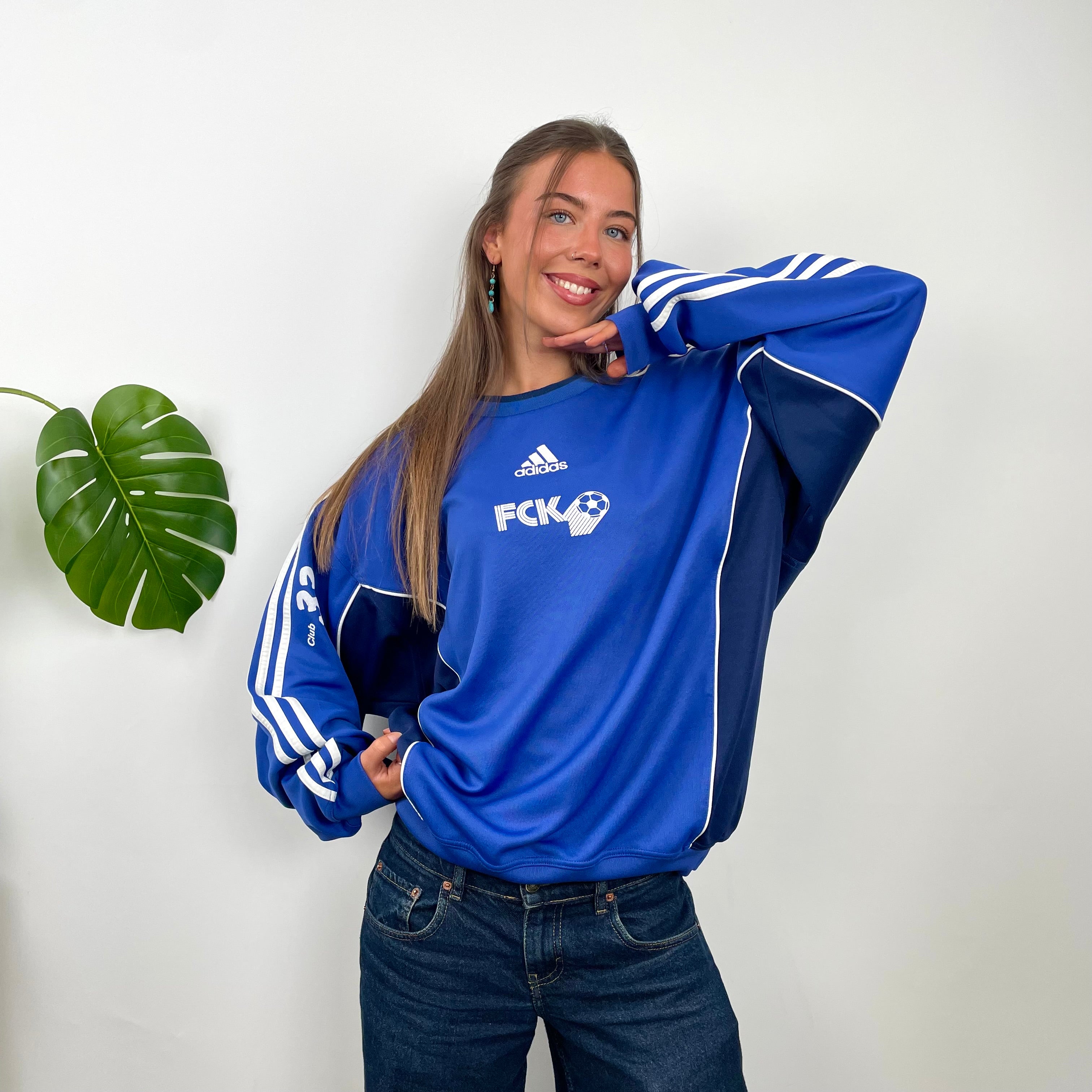 Adidas Blue Embroidered Spell Out Sweatshirt (L)