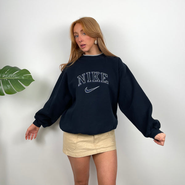 Nike RARE Navy Embroidered Spell Out Sweatshirt (L)