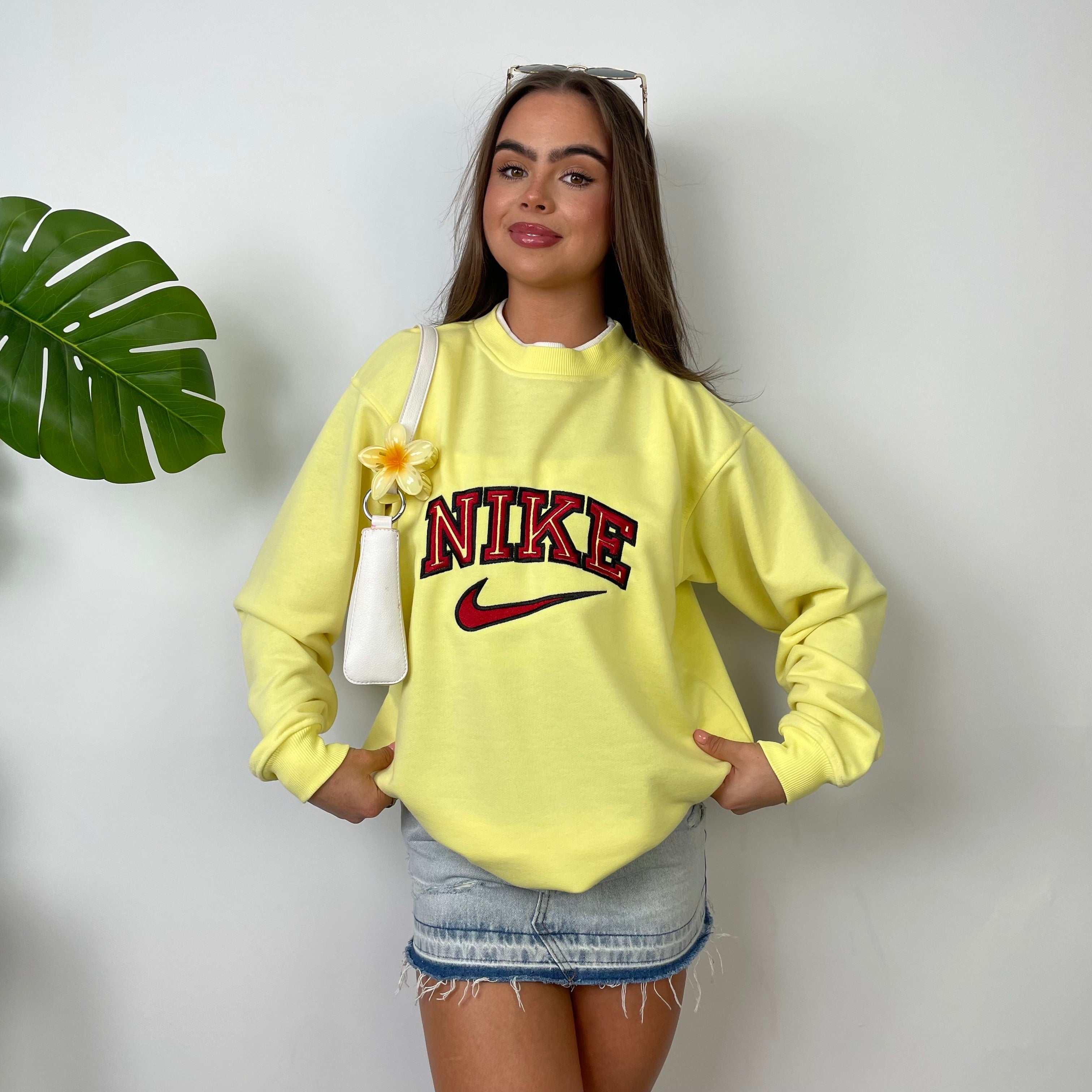 Nike Pastel Yellow Embroidered Spell Out Sweatshirt (L)