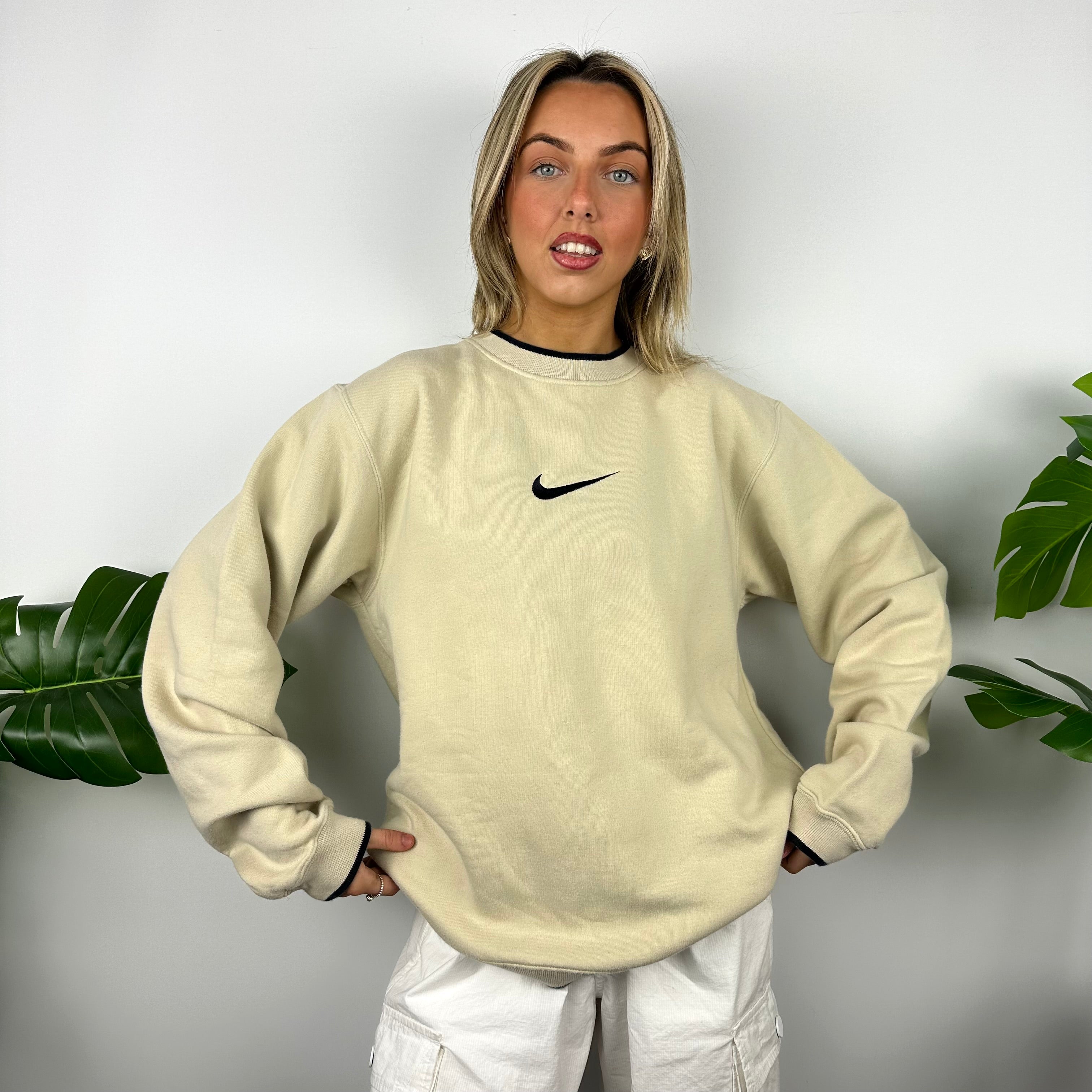 Nike Cream Embroidered Swoosh Sweatshirt (M)