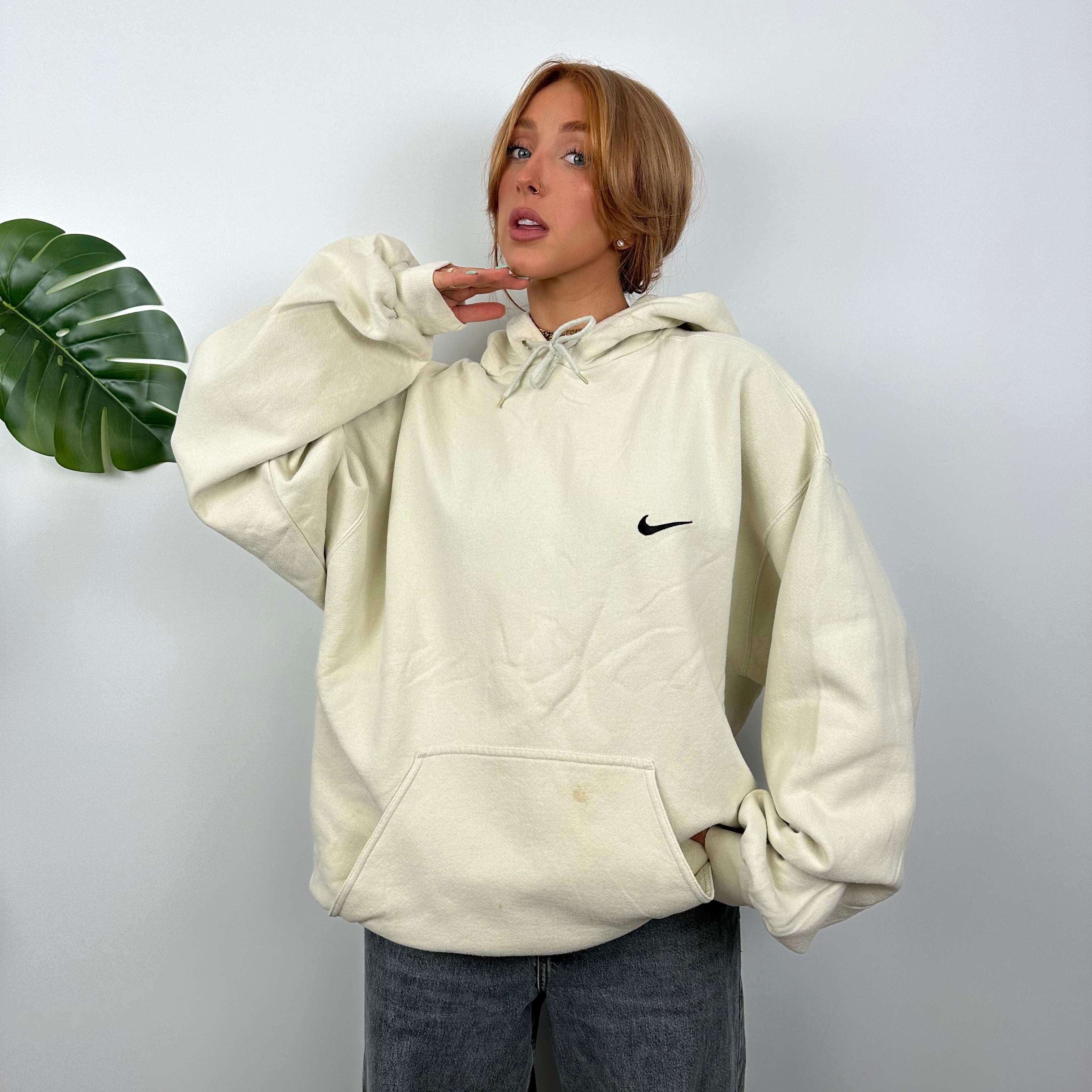 Nike RARE Cream Embroidered Swoosh Hoodie (XL)