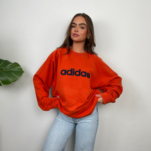 Adidas Orange Embroidered Spell Out Sweatshirt (XL)