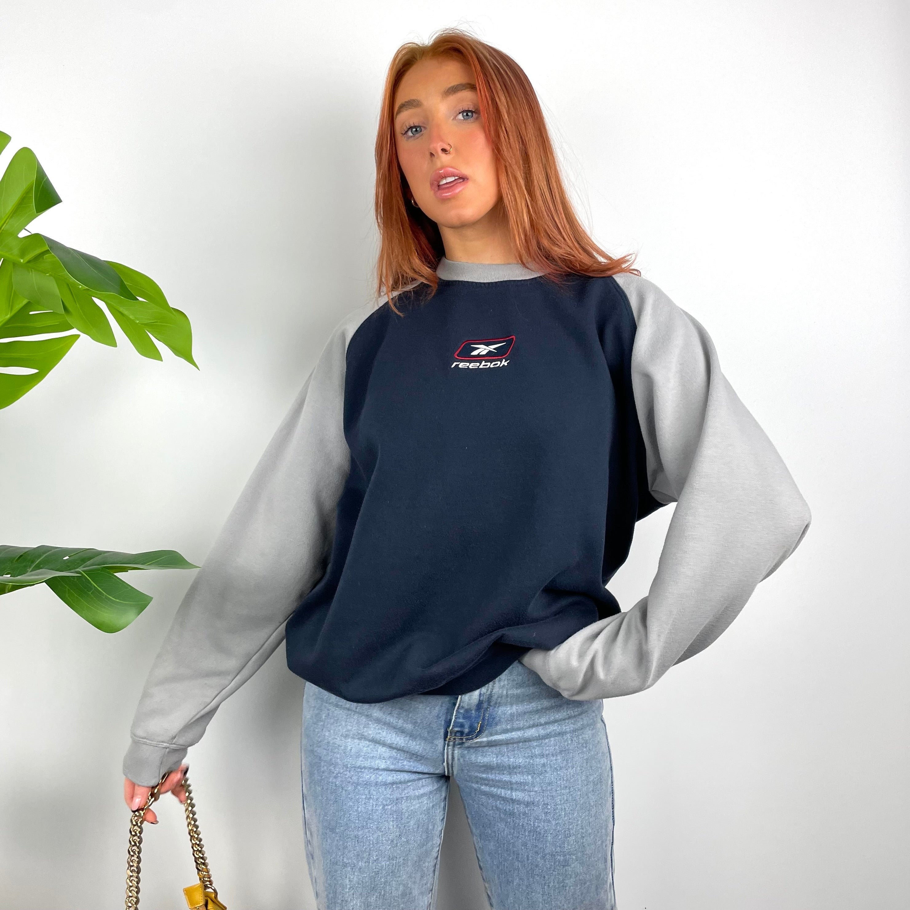 Reebok RARE Navy Embroidered Spell Out Sweatshirt (M)