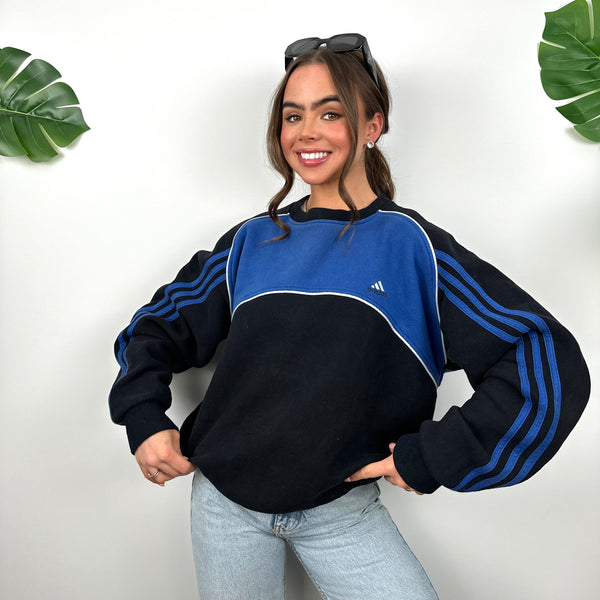 Adidas Blue & Black Embroidered Spell Out Sweatshirt (M)