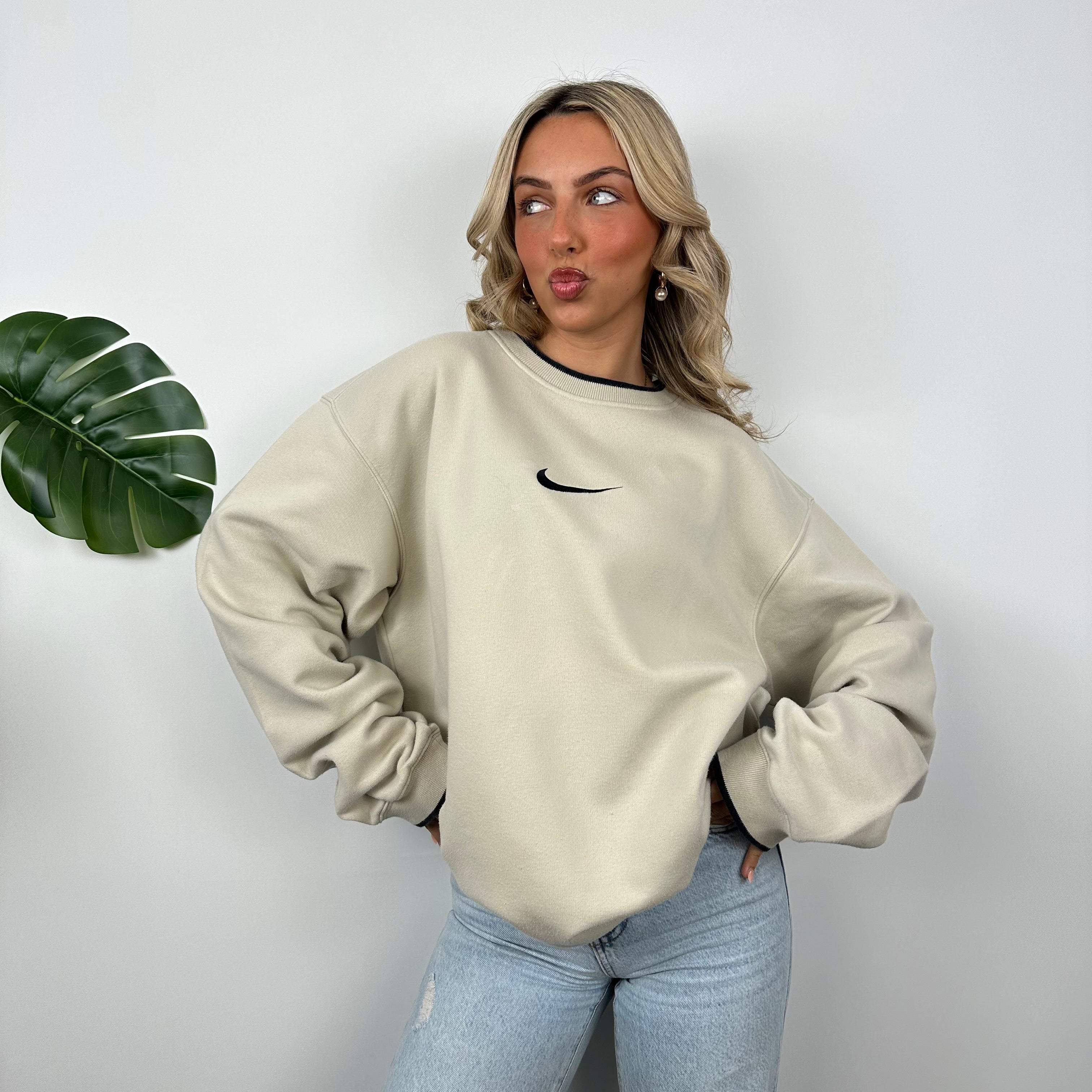 Nike Cream Embroidered Swoosh Sweatshirt (XL)