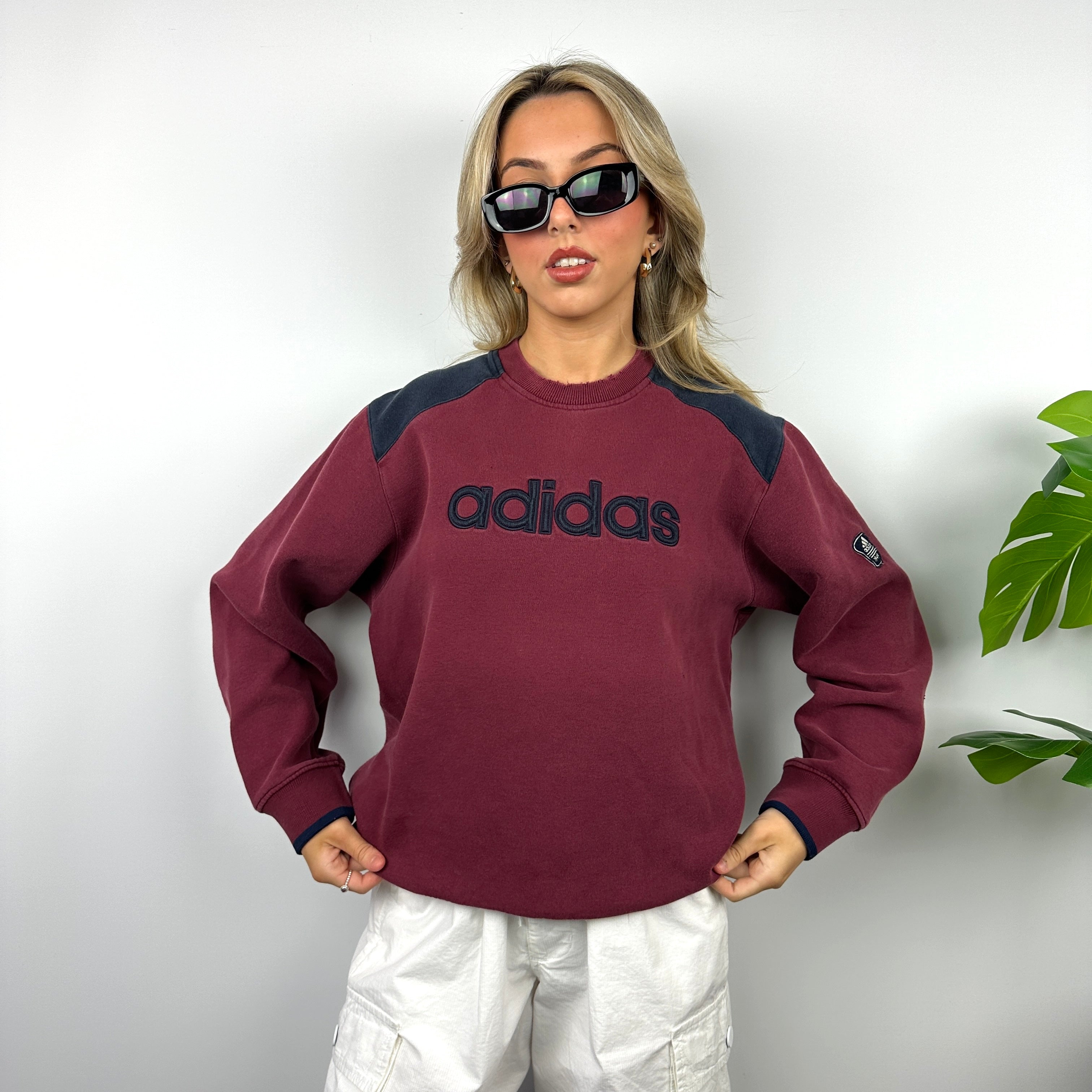 Adidas Maroon Embroidered Spell Out Sweatshirt (M)