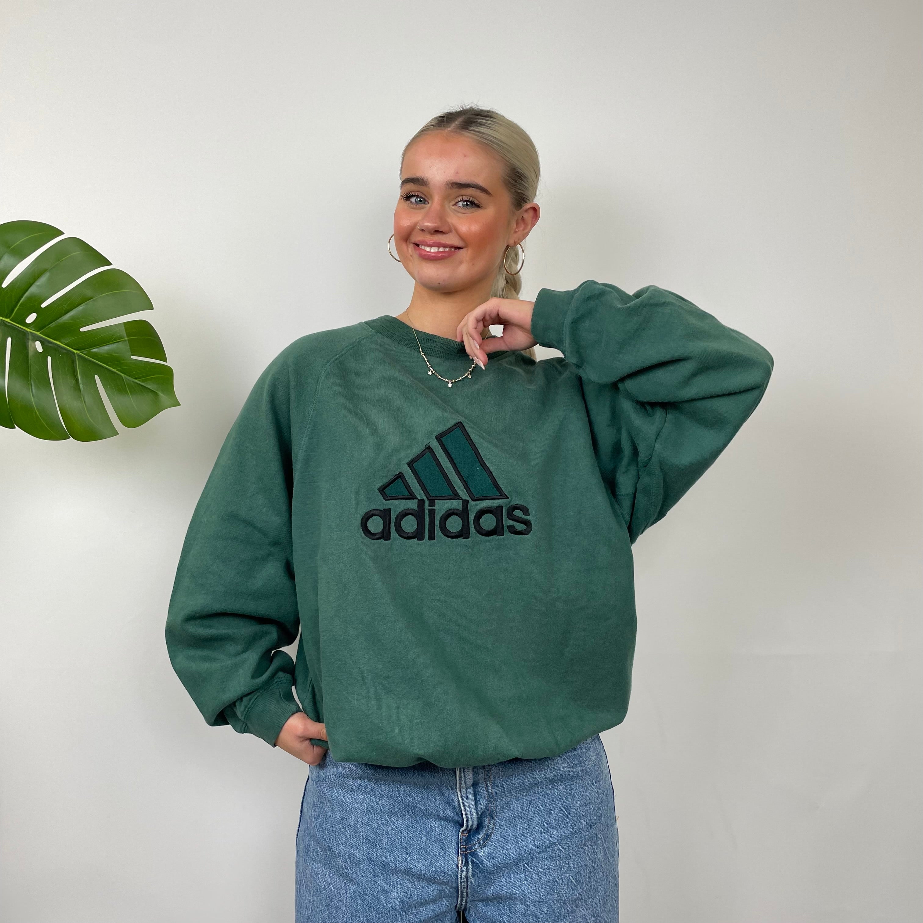 Adidas Green Embroidered Spell Out Sweatshirt (S)