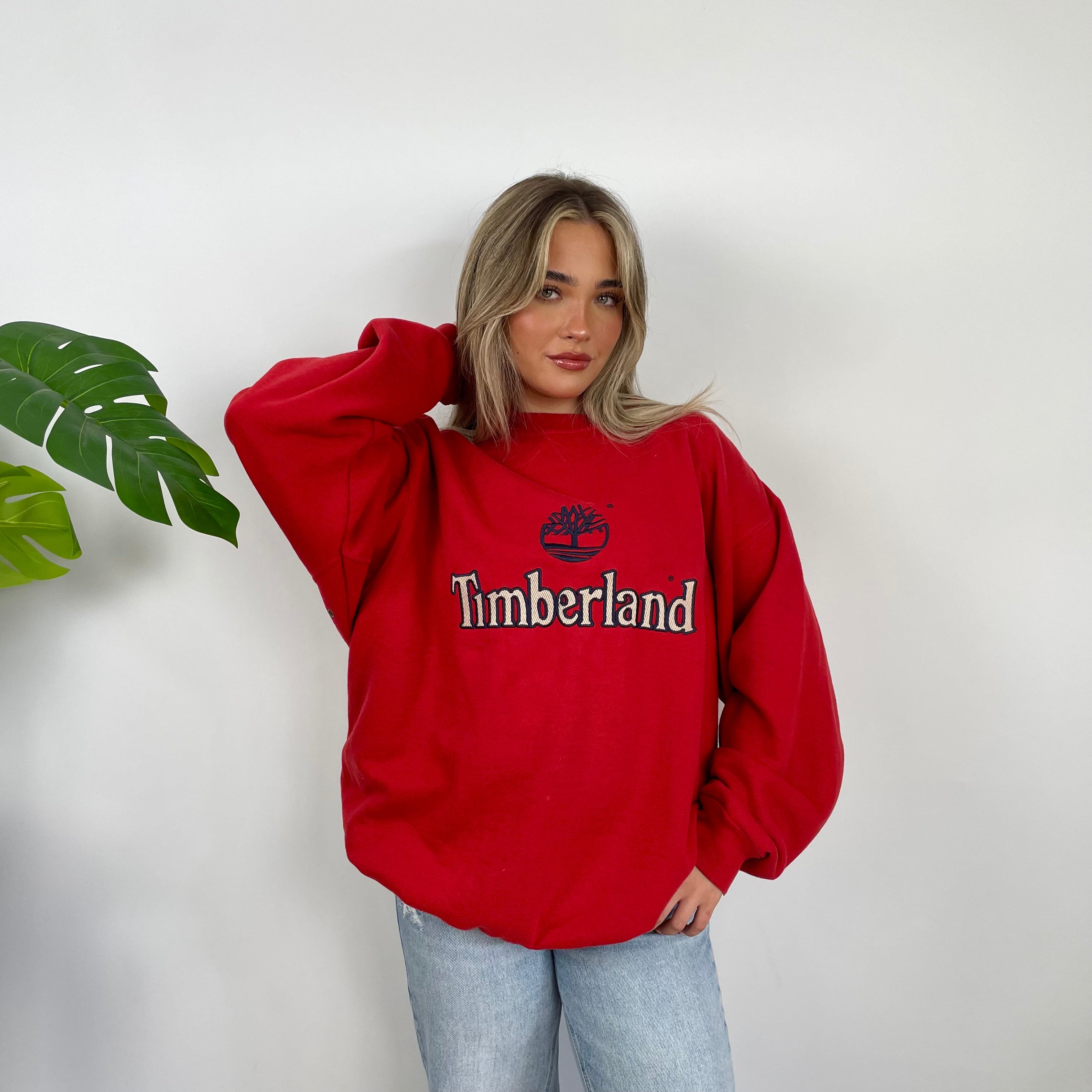 Timberland Red Embroidered Spell Out Sweatshirt (L)