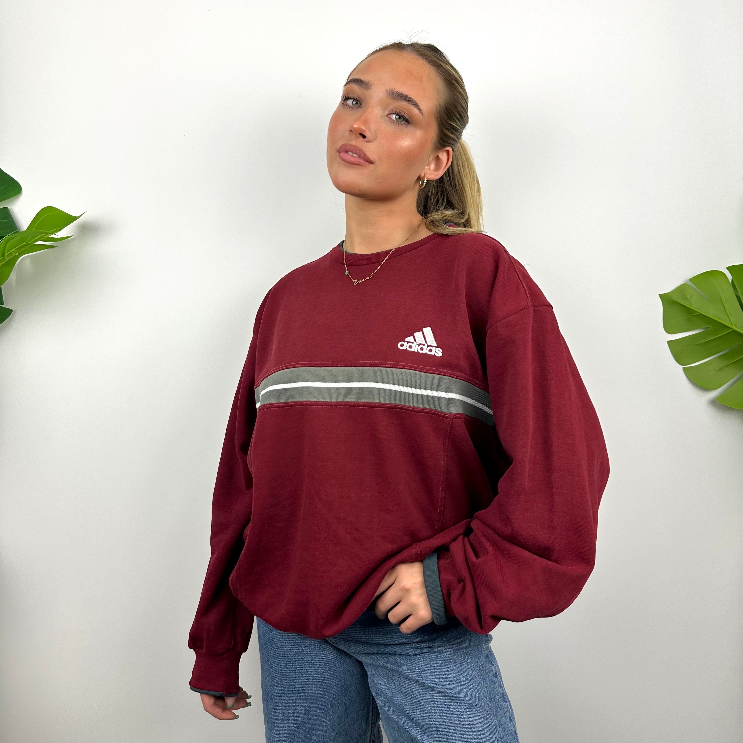 Adidas Red Embroidered Spell Out Sweatshirt (M)