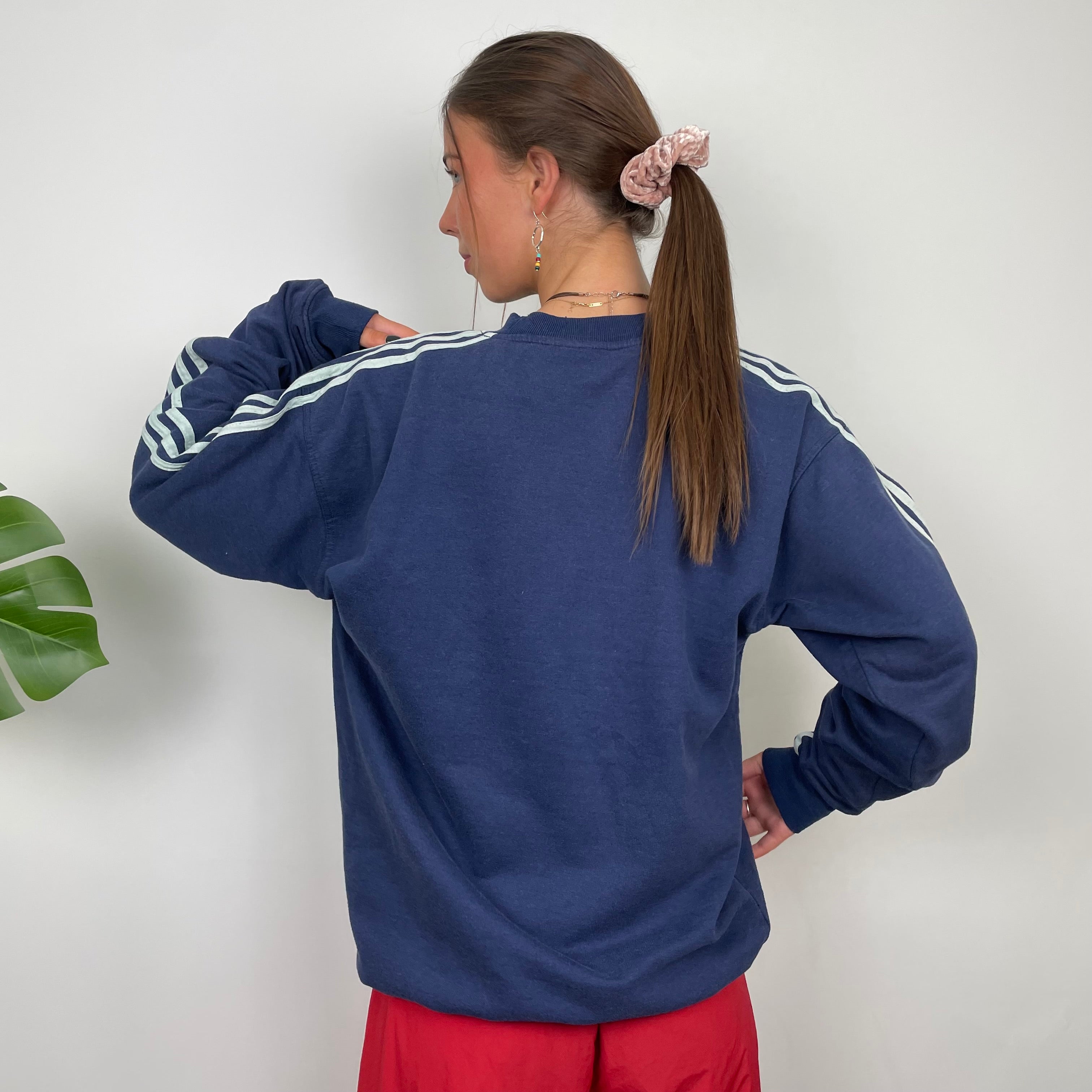 Adidas Navy Embroidered Spell Out Sweatshirt (L)