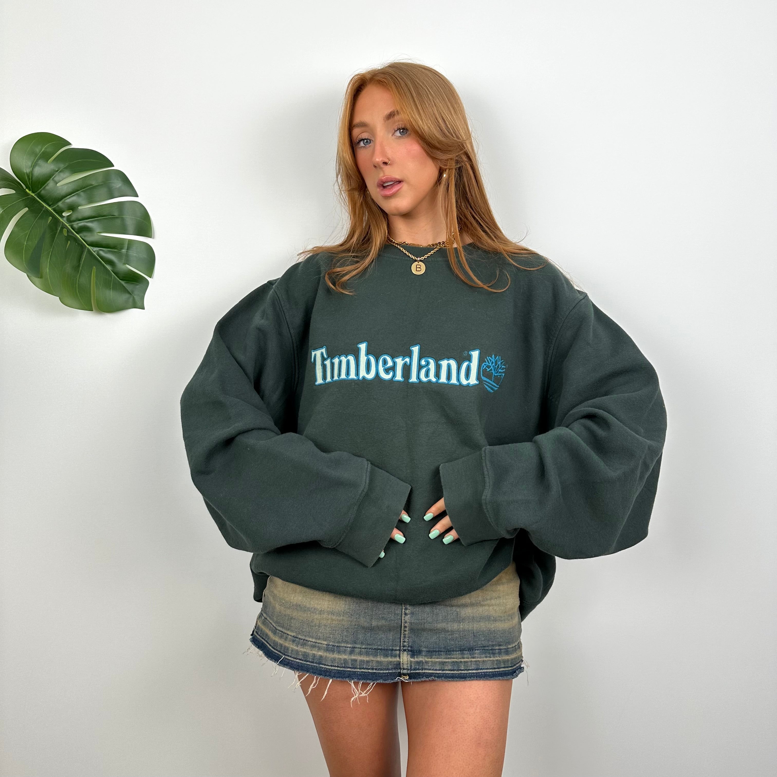 Timberland Forest Green Embroidered Spell Out Sweatshirt (XL)