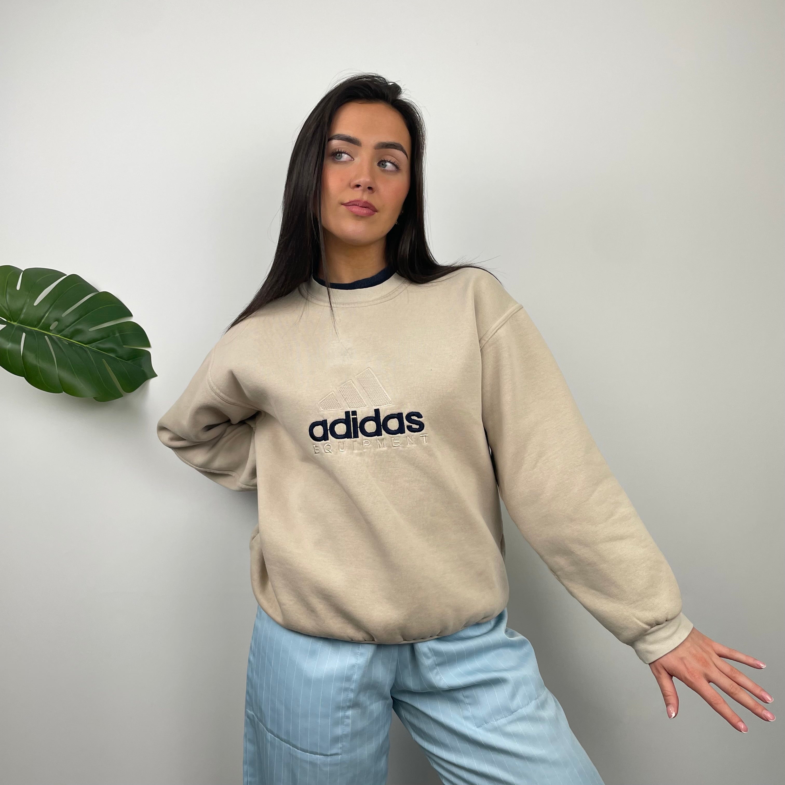 Adidas Equipment RARE Tan Beige Embroidered Spell Out Sweatshirt (M)