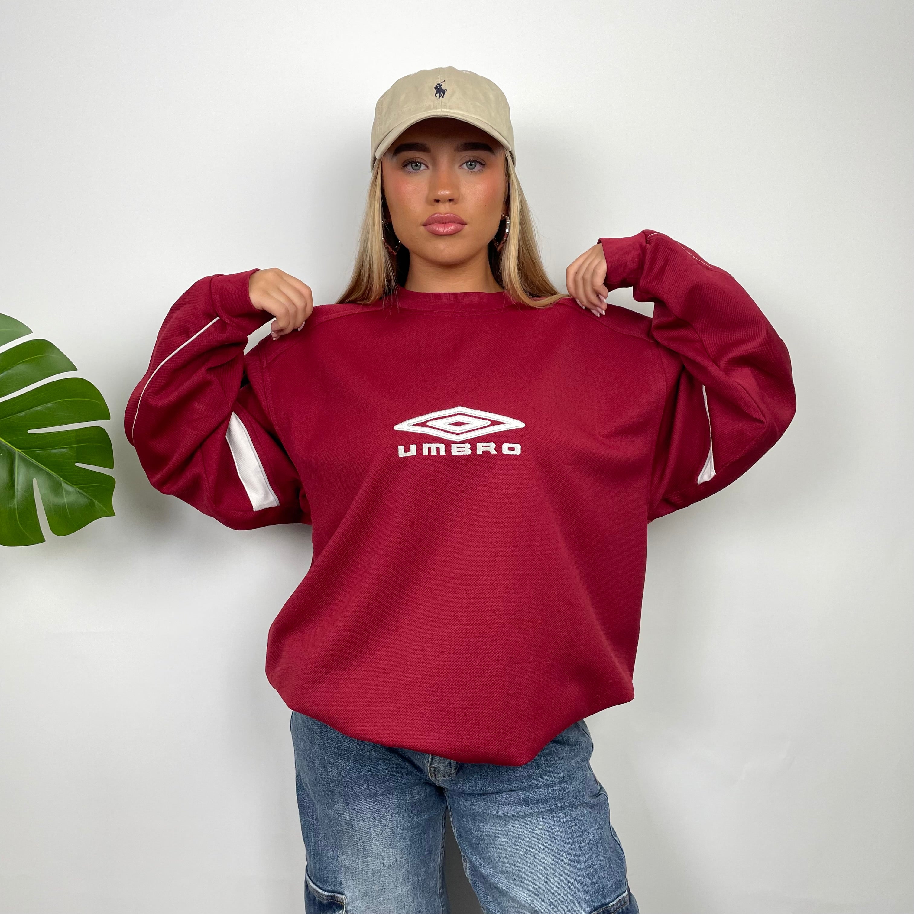 Umbro Red Embroidered Spell Out Sweatshirt (XL)