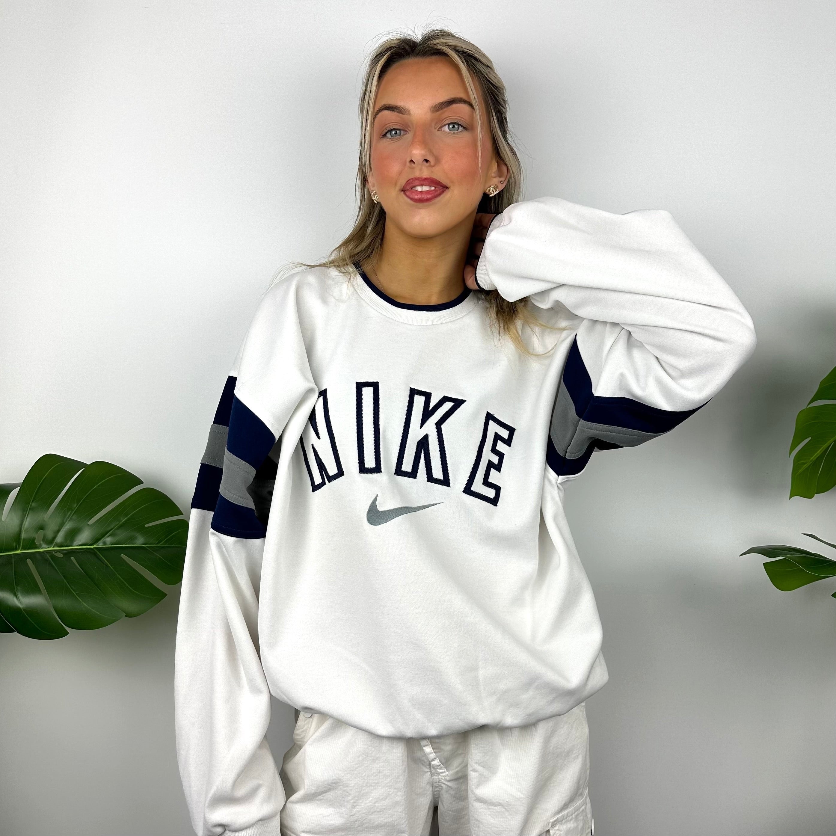 Nike White Embroidered Spell Out Sweatshirt (L)