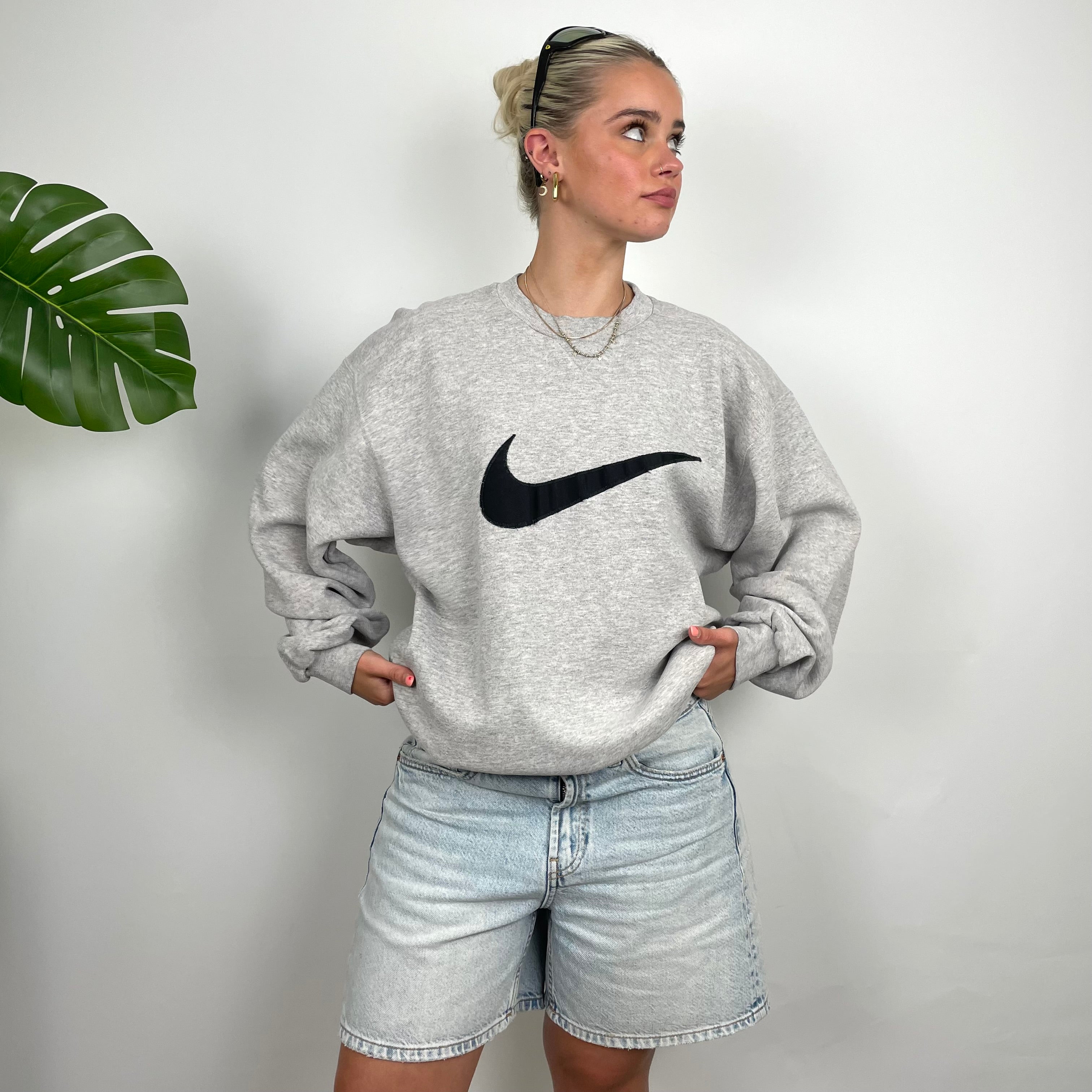 Nike Grey Embroidered Swoosh Sweatshirt (L)