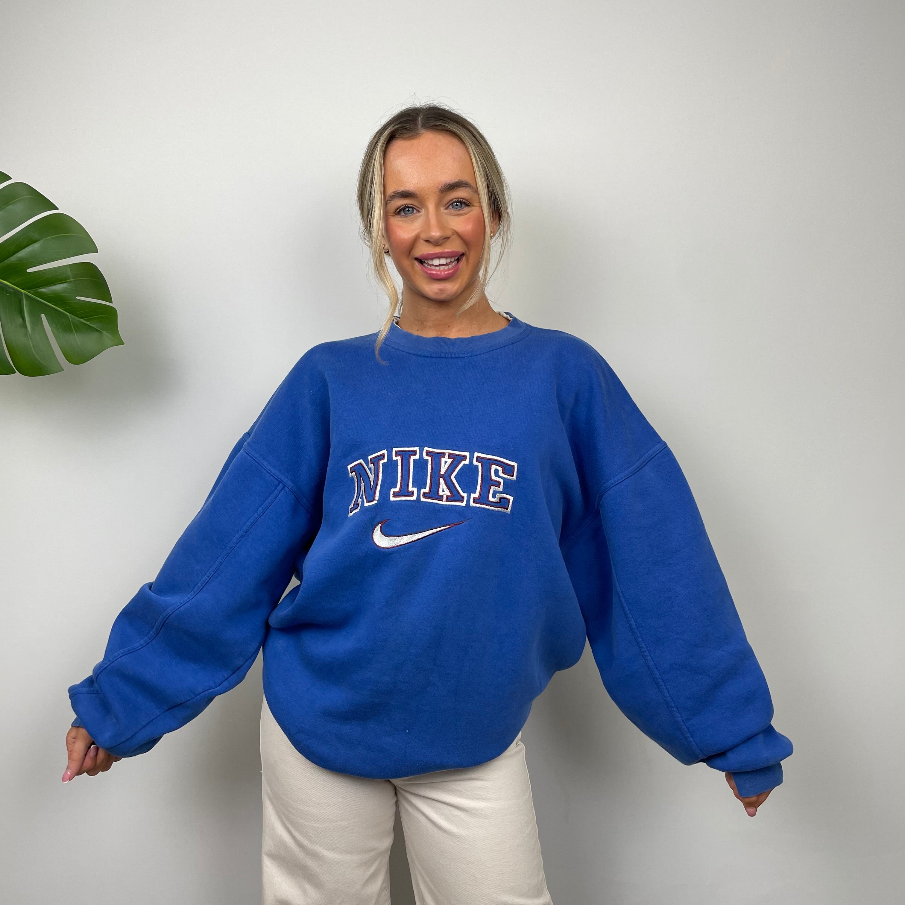 Nike Blue Embroidered Spell Out Sweatshirt (L)