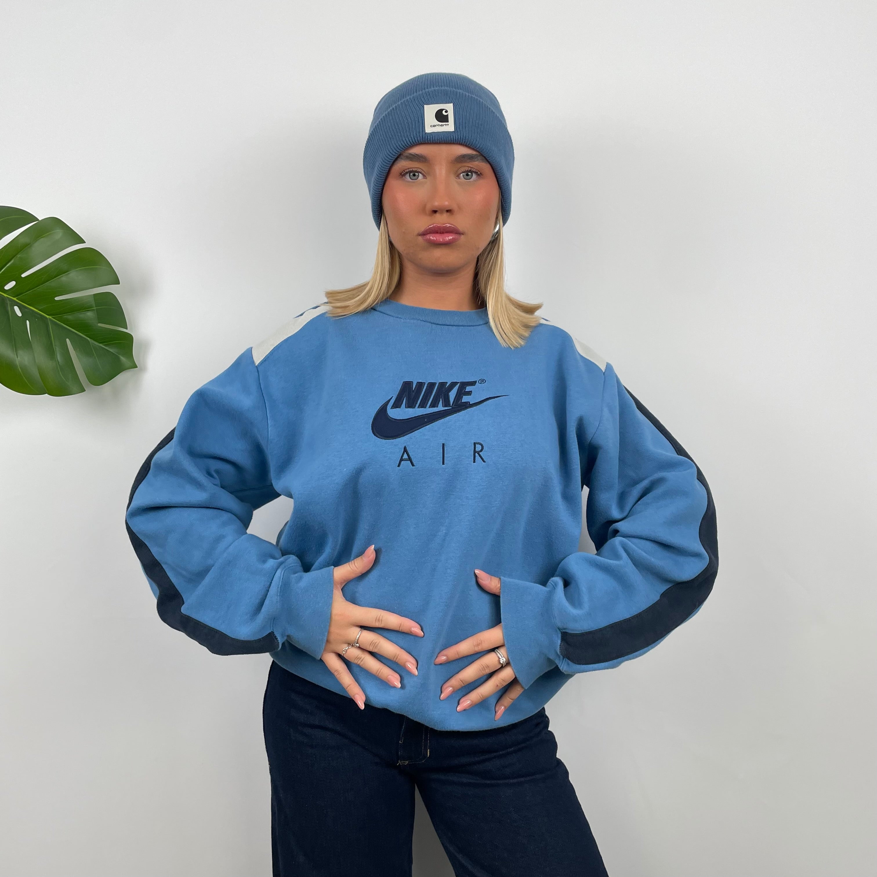 Nike Baby Blue Embroidered Spell Out Sweatshirt L Jamie Online Vintage