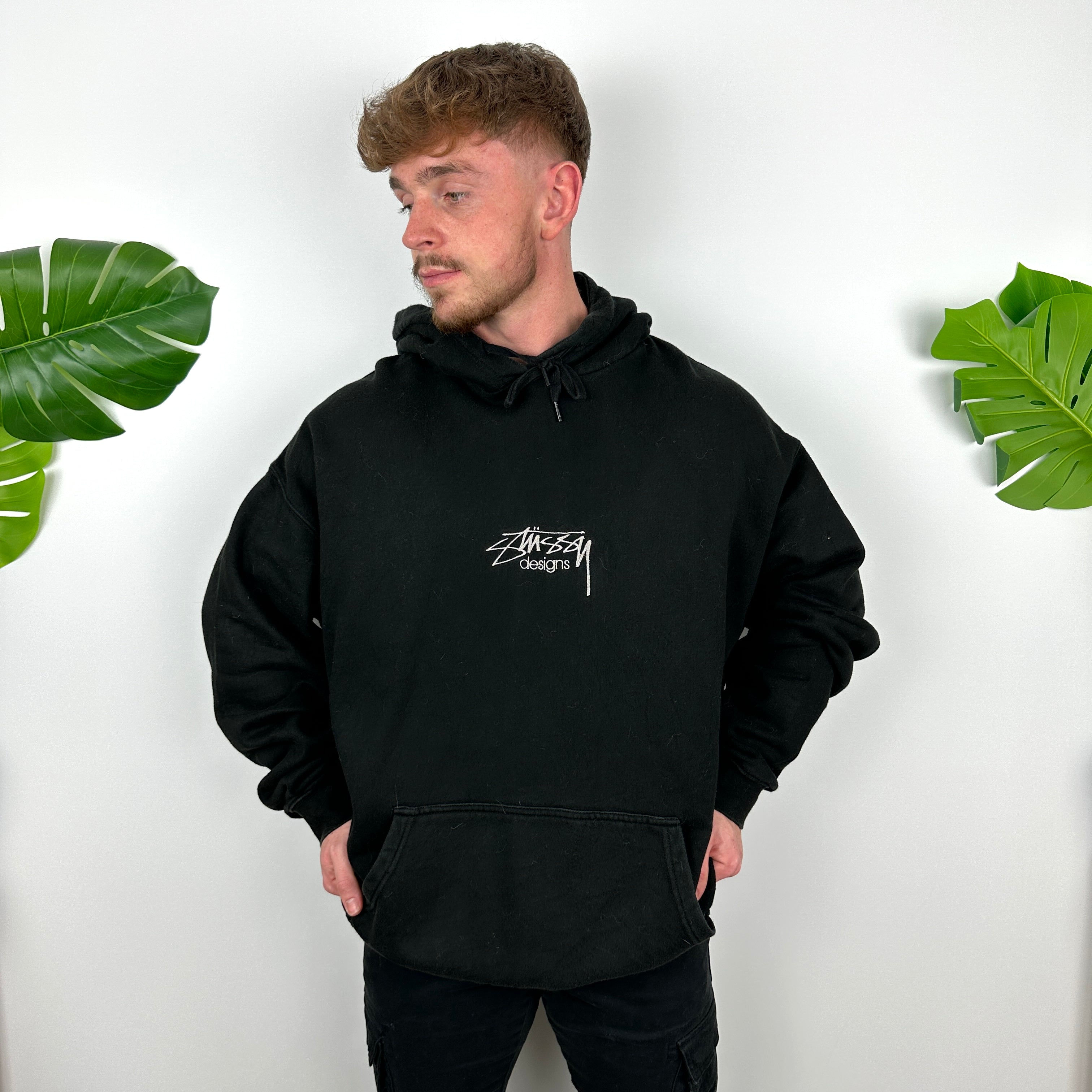 Stussy RARE Black Embroidered Spell Out Hoodie (XL)