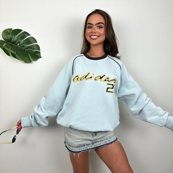 Adidas RARE Baby Blue Embroidered Spell Out Sweatshirt (L)