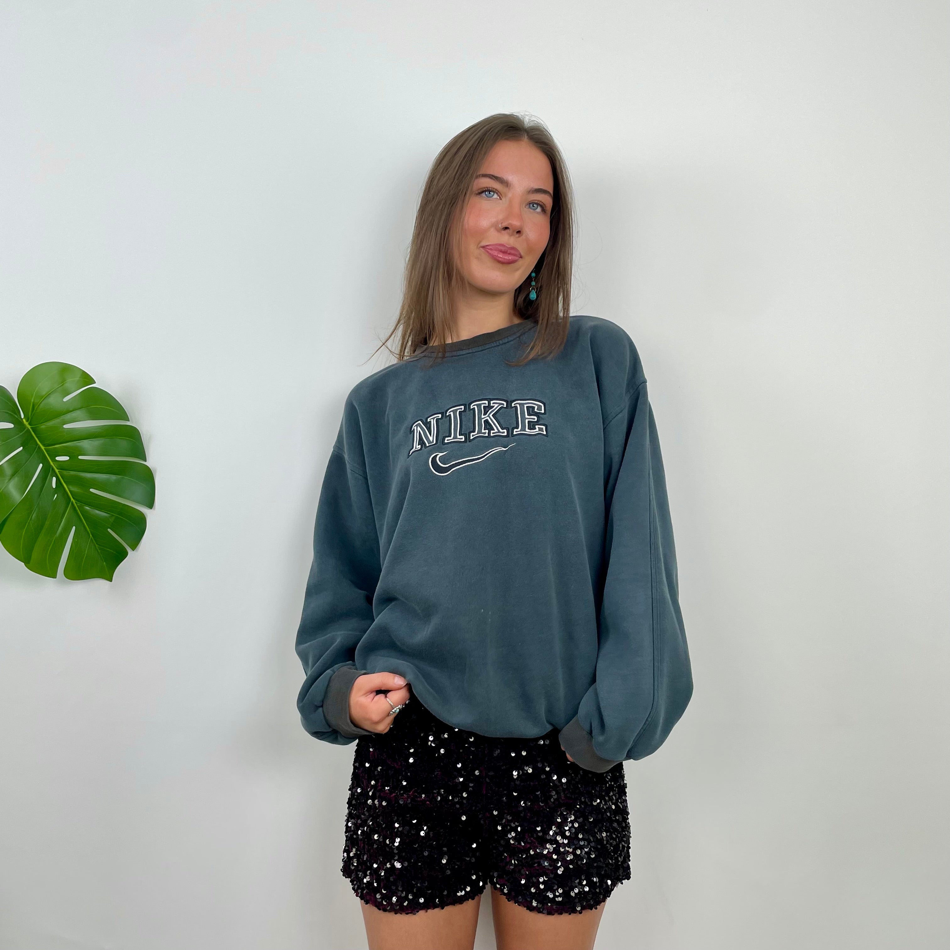 Nike Green  Embroidered Spell Out Sweatshirt (M)