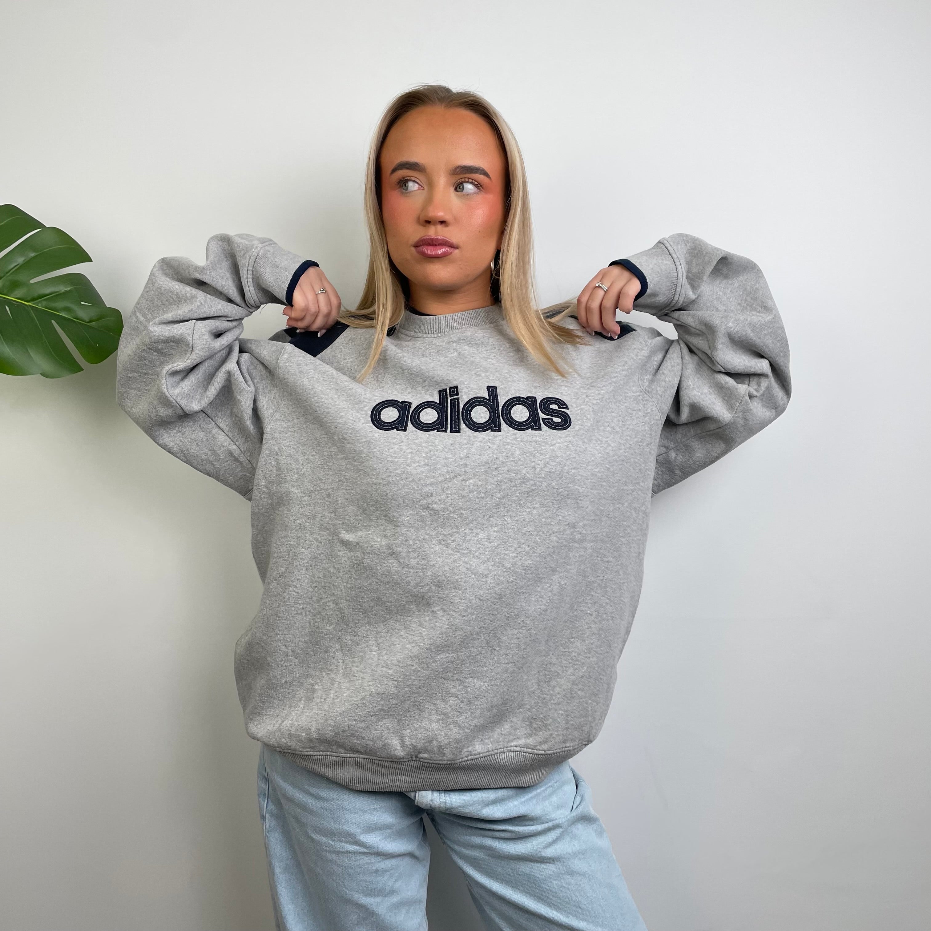 Adidas RARE Grey Embroidered Spell Out Sweatshirt (L)