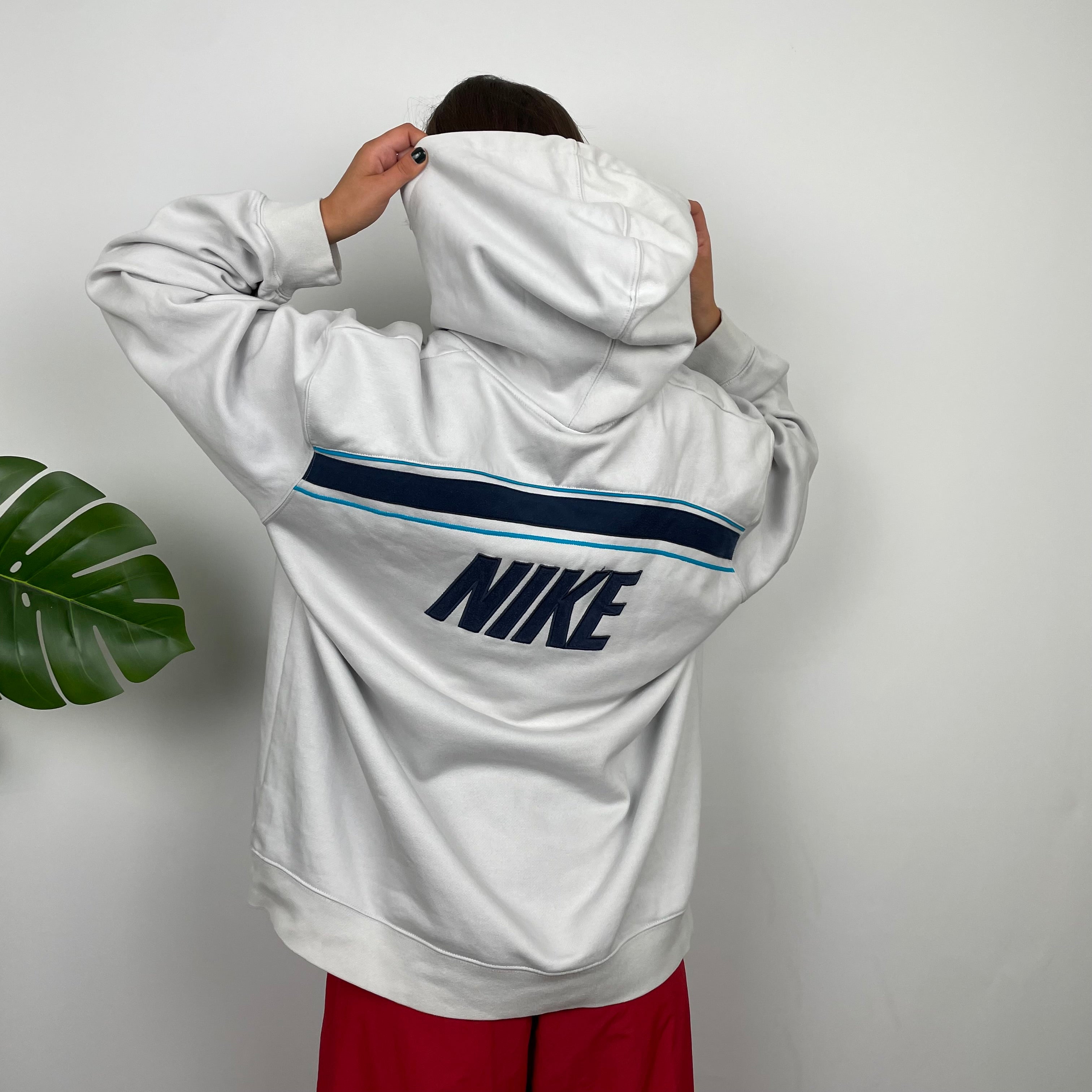 Nike White Embroidered Swoosh Hoodie (XL)