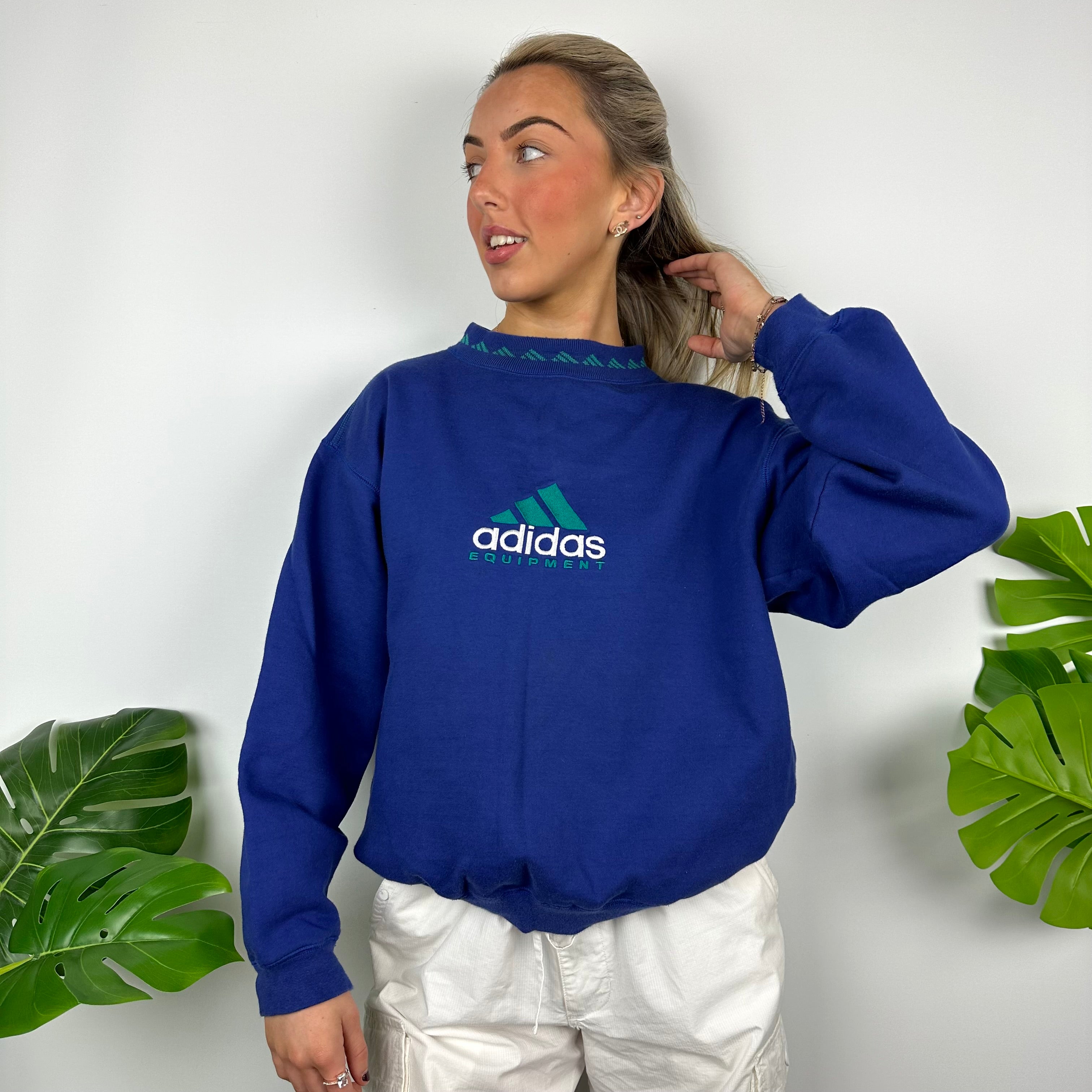 Adidas Equipment RARE Blue Embroidered Spell Out Sweatshirt (M)