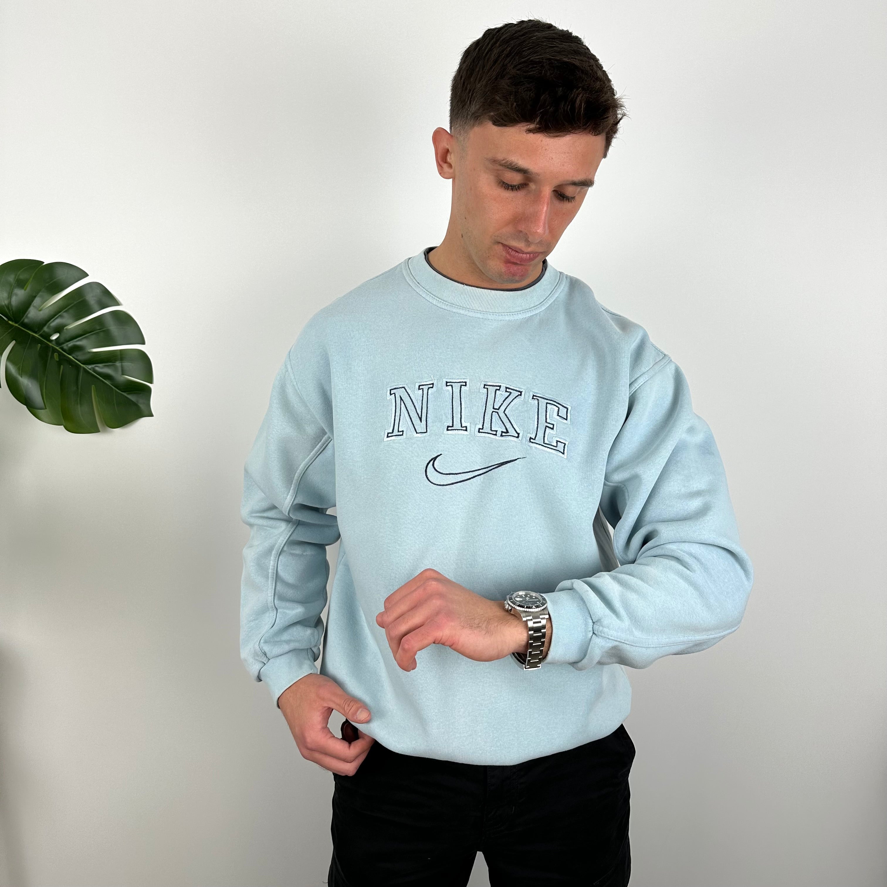 Nike Baby Blue Embroidered Spell Out Sweatshirt (M)