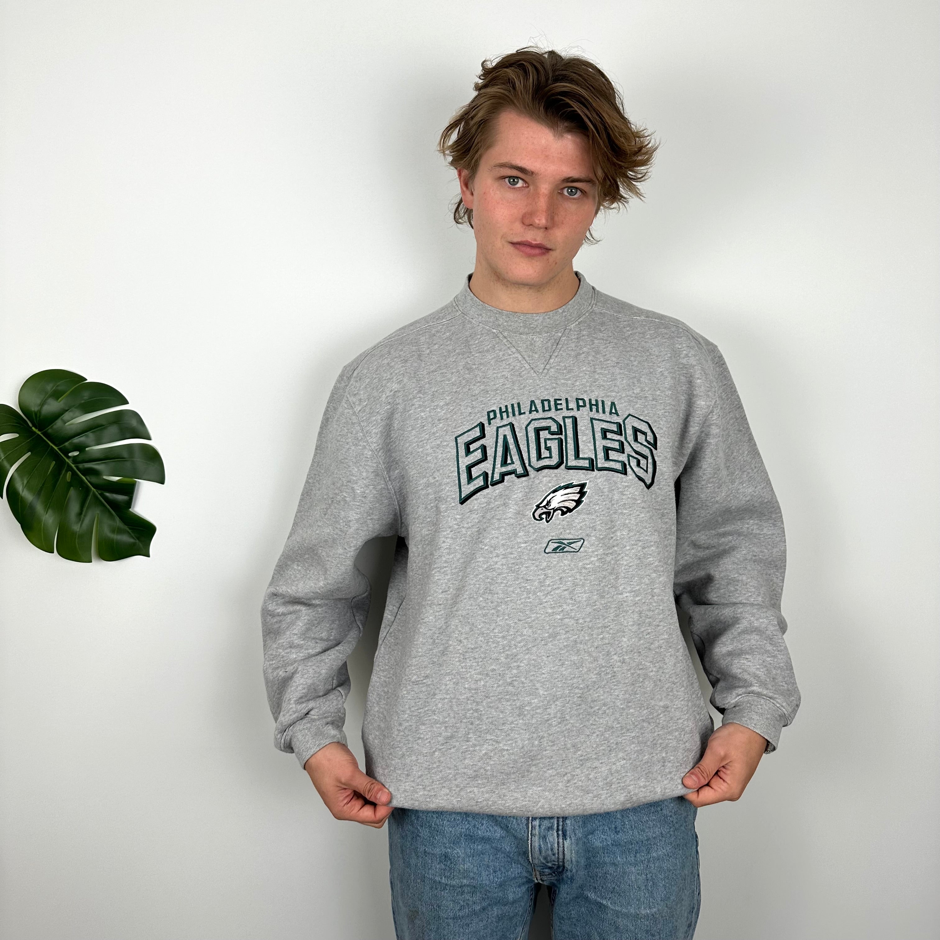 Reebok x Philadelphia Eagles NFL Grey Embroidered Spell Out Sweatshirt (L)