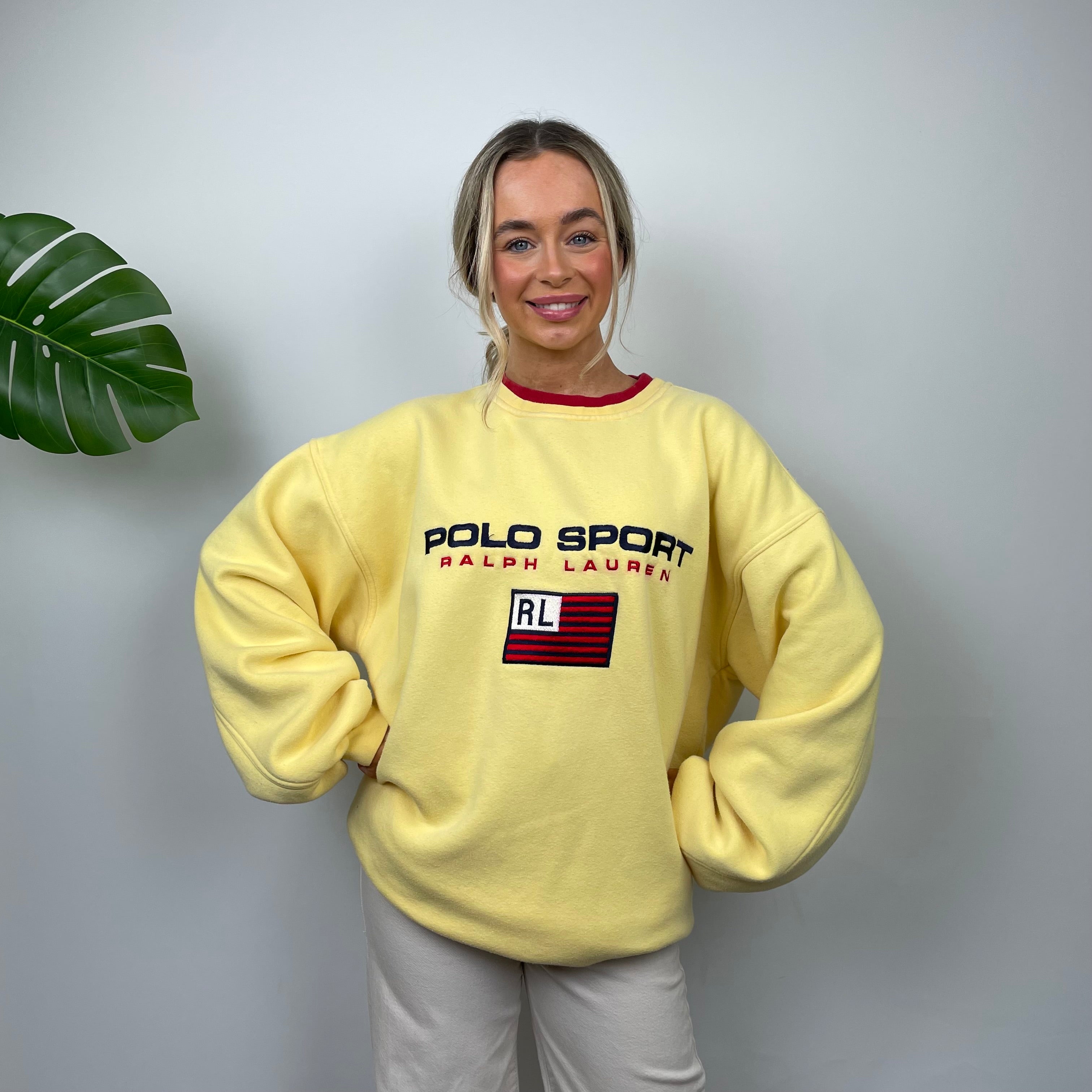 Polo Ralph Lauren Sport RARE Yellow Embroidered Spell Out Sweatshirt (XXL)