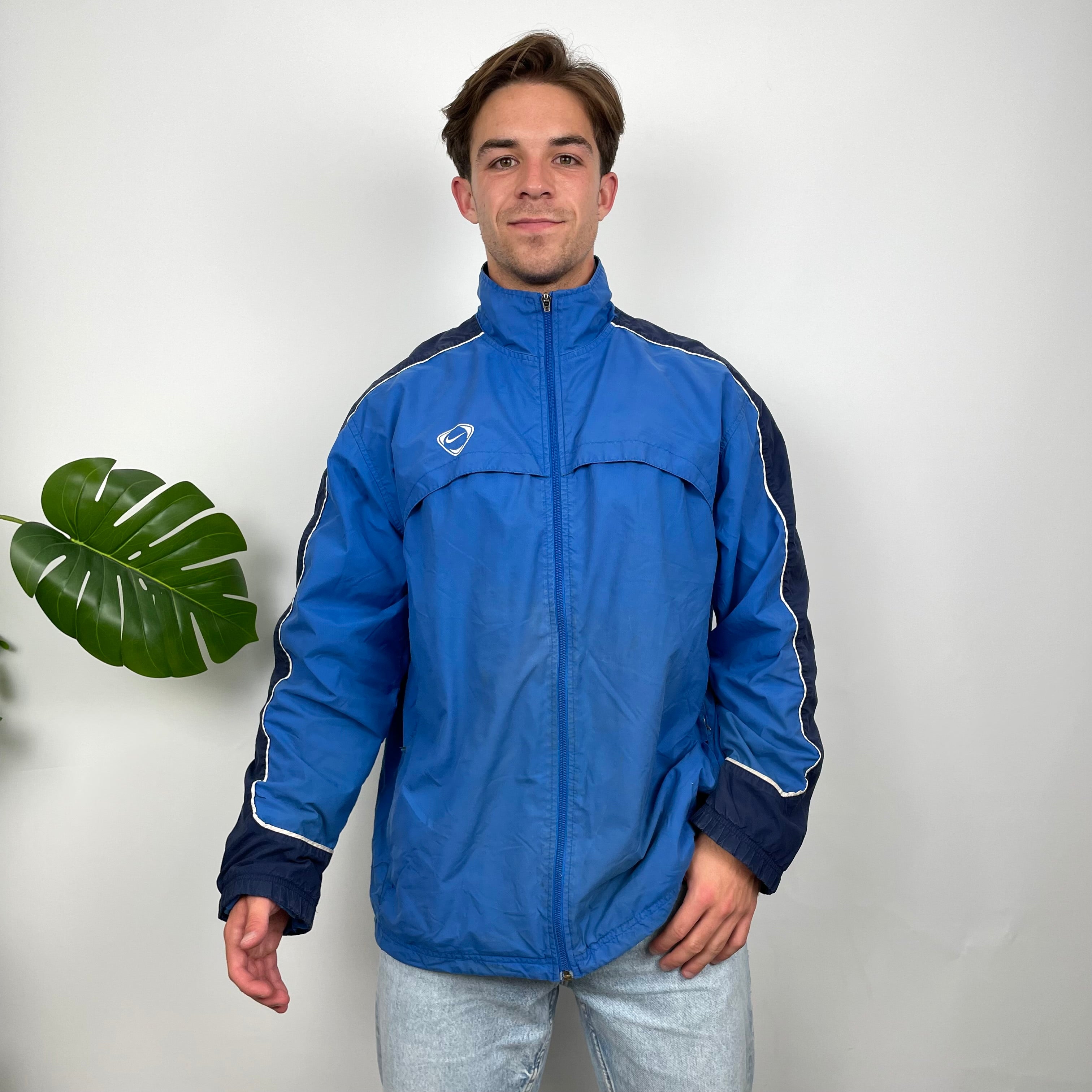 Nike Blue Embroidered Swoosh Windbreaker Jacket (XL)