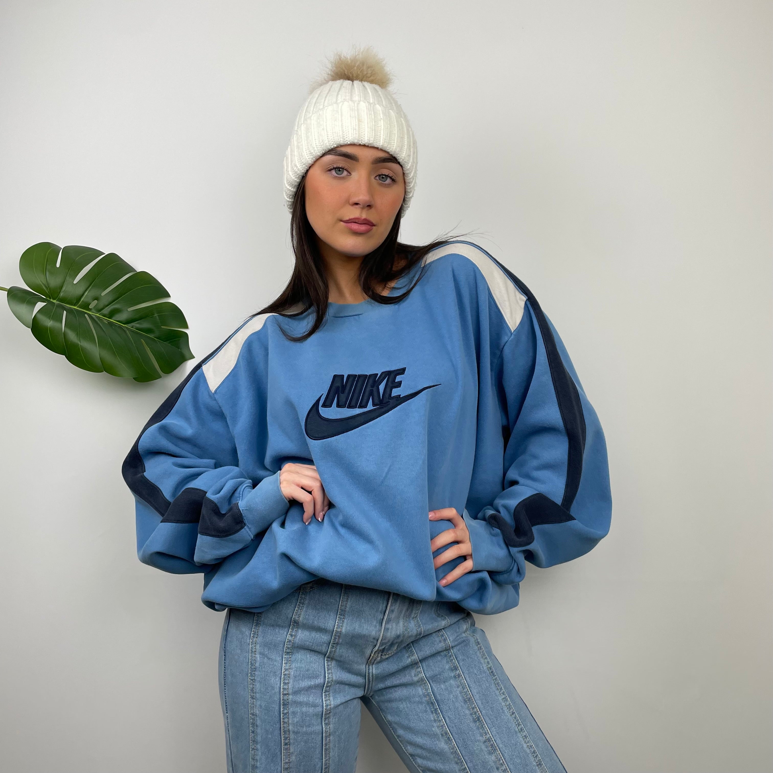 Nike Baby Blue Embroidered Spell Out Sweatshirt (XXL)