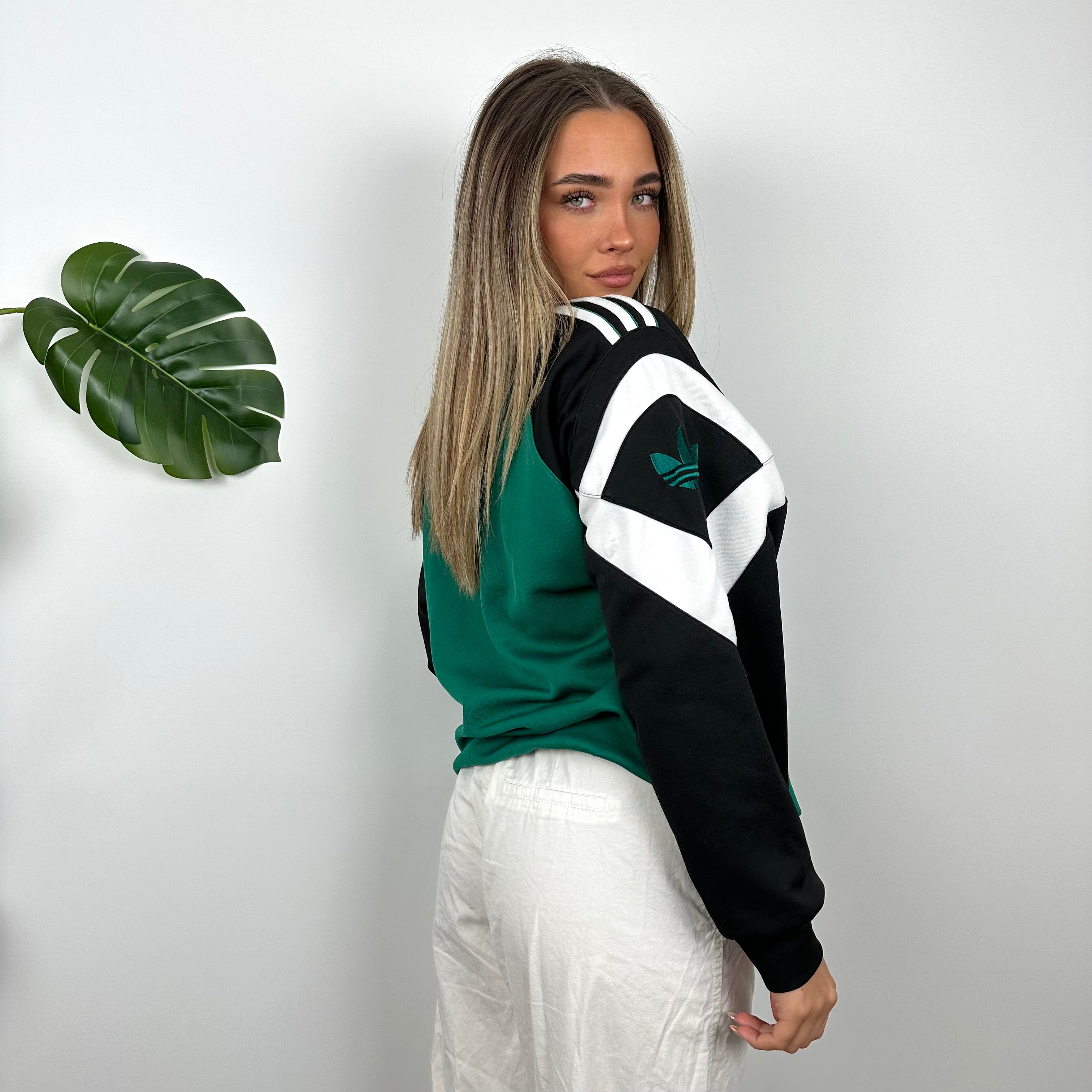 Adidas Black & Green Embroidered Spell Out Colour Block Sweatshirt (M)