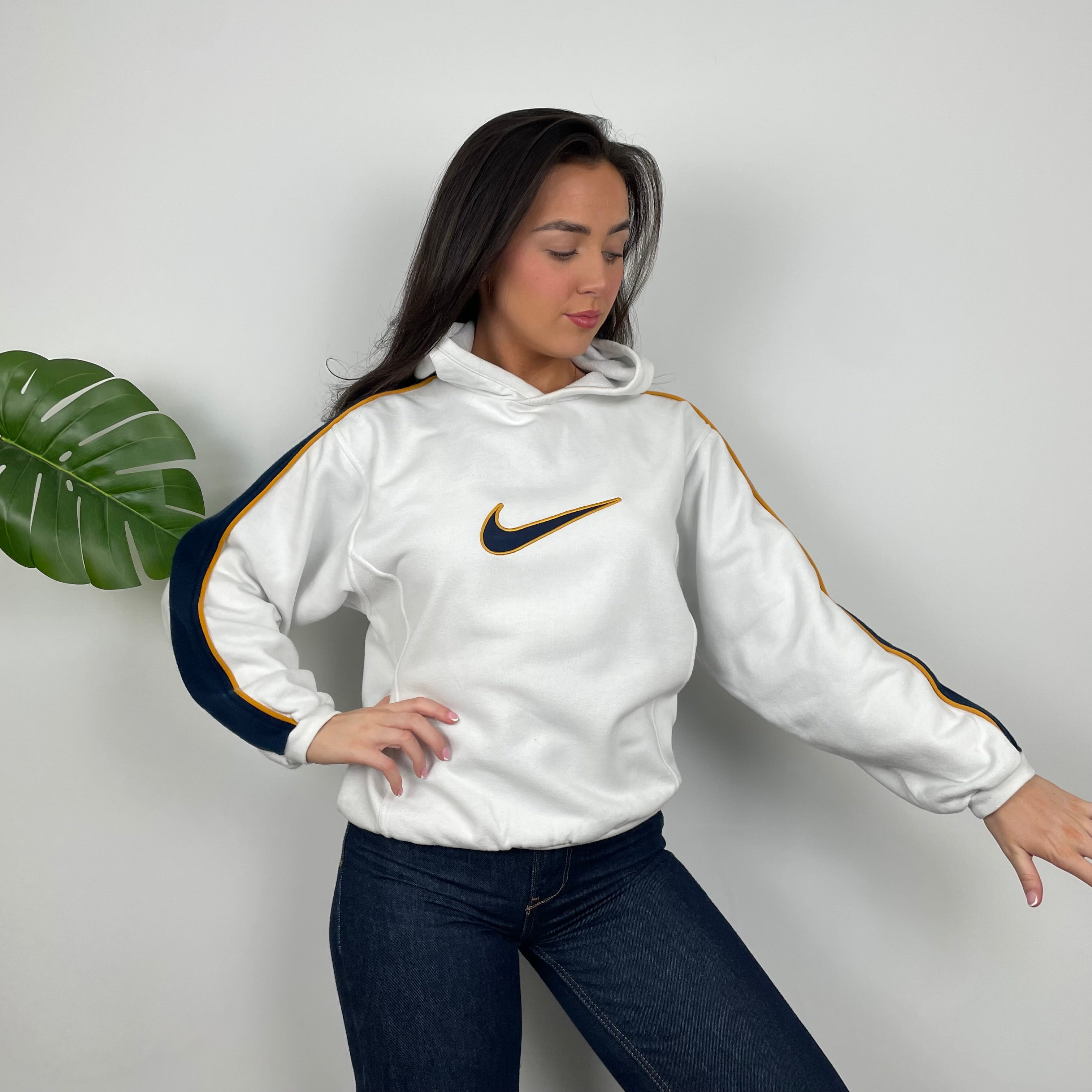 Nike White Embroidered Swoosh Hoodie (XS)