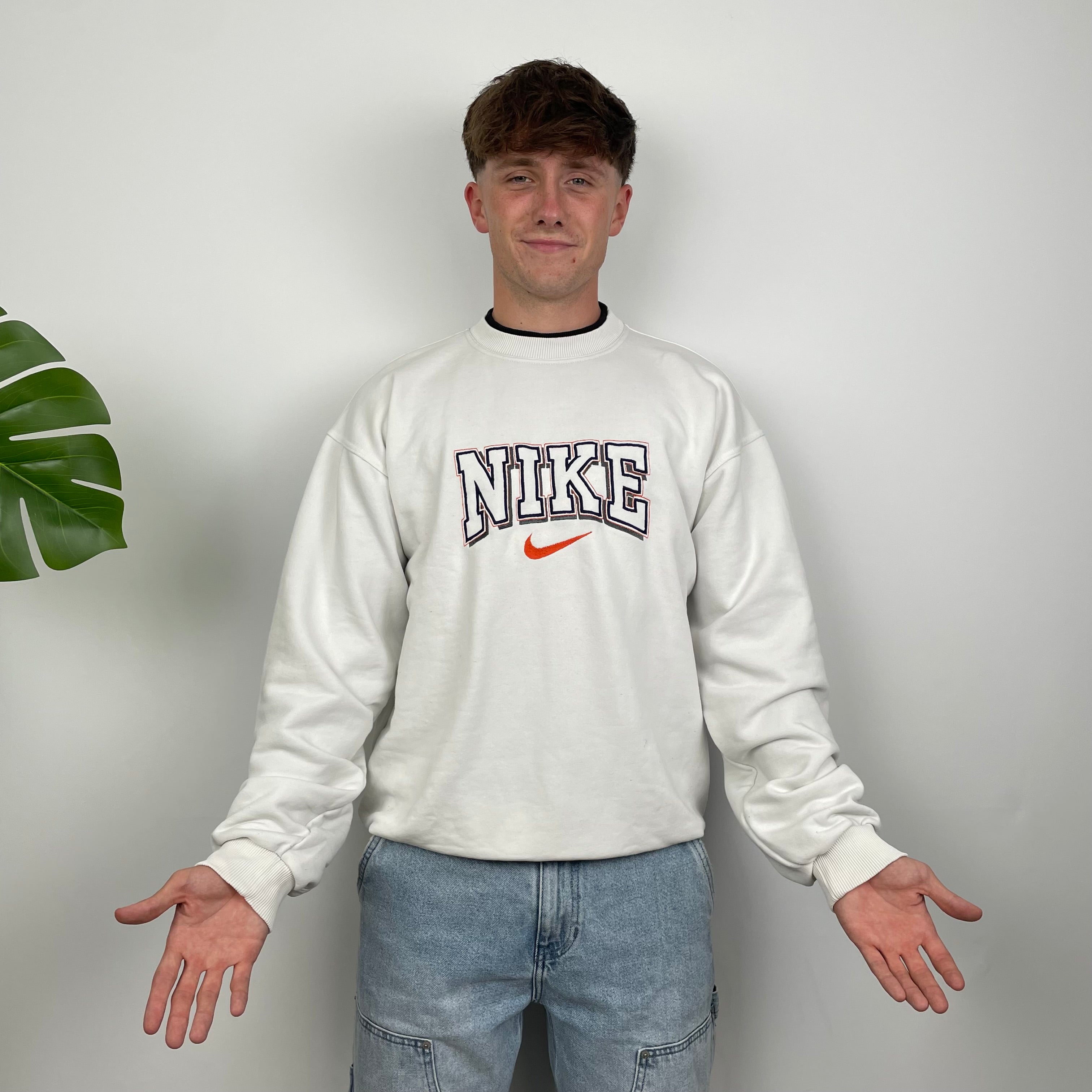 Nike White Embroidered Spell Out Sweatshirt (M)