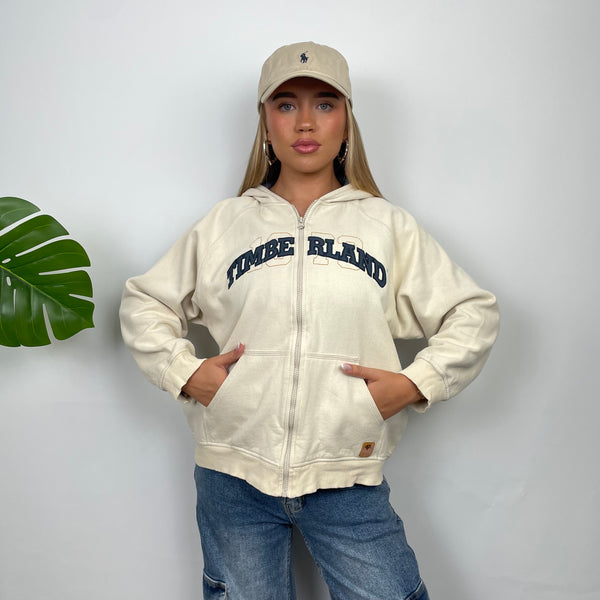 Timberland Cream Embroidered Spell Out Zip Up Sweatshirt (S)