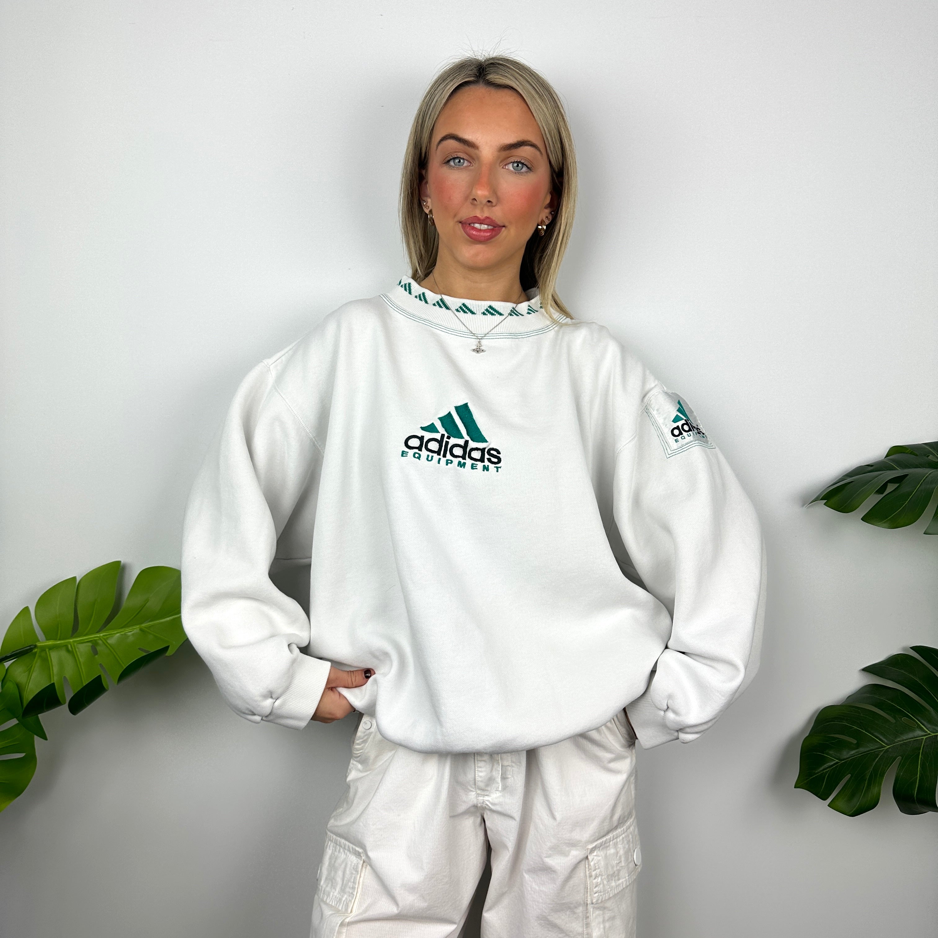 Adidas Equipment RARE White Embroidered Spell Out Sweatshirt (M)