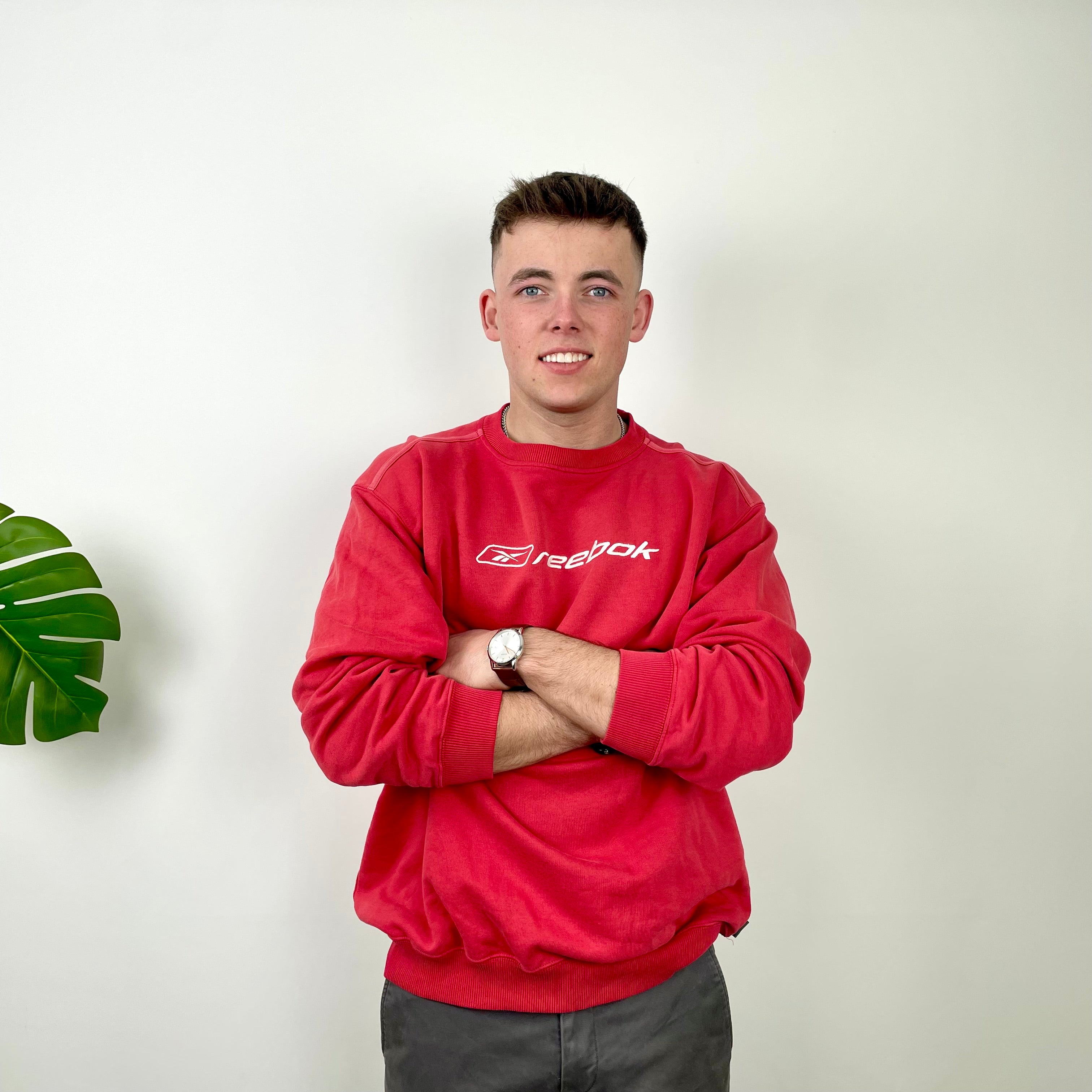 Reebok Red Embroidered Spell Out Sweatshirt (XL)