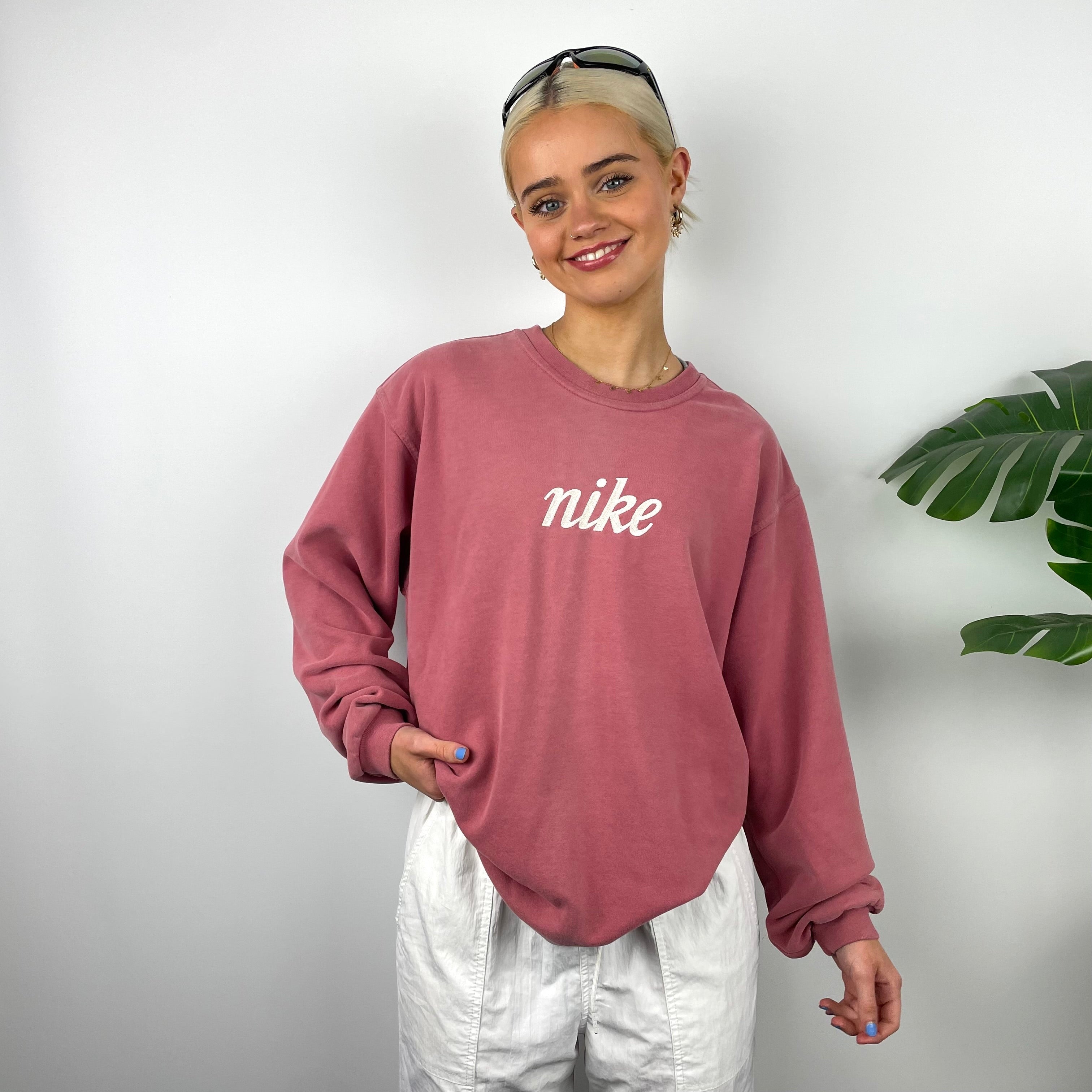 Nike Dusty Pink Embroidered Spell Out Sweatshirt (XS)