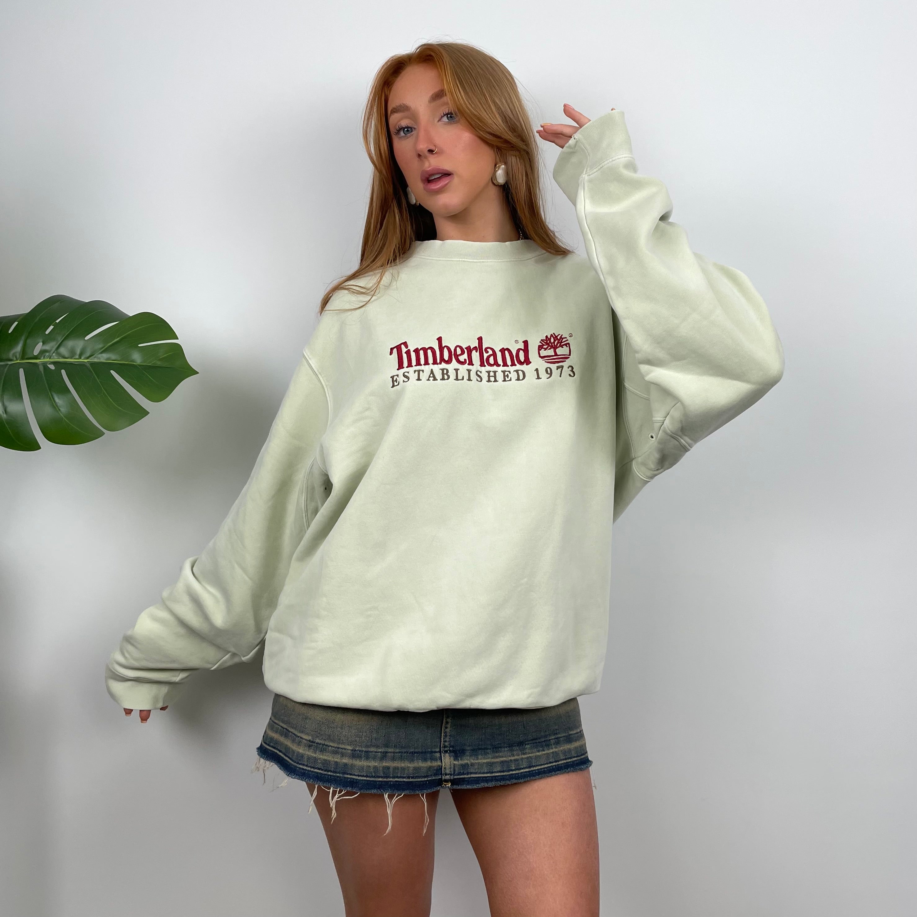 Timberland Cream Embroidered Spell Out Sweatshirt (L)